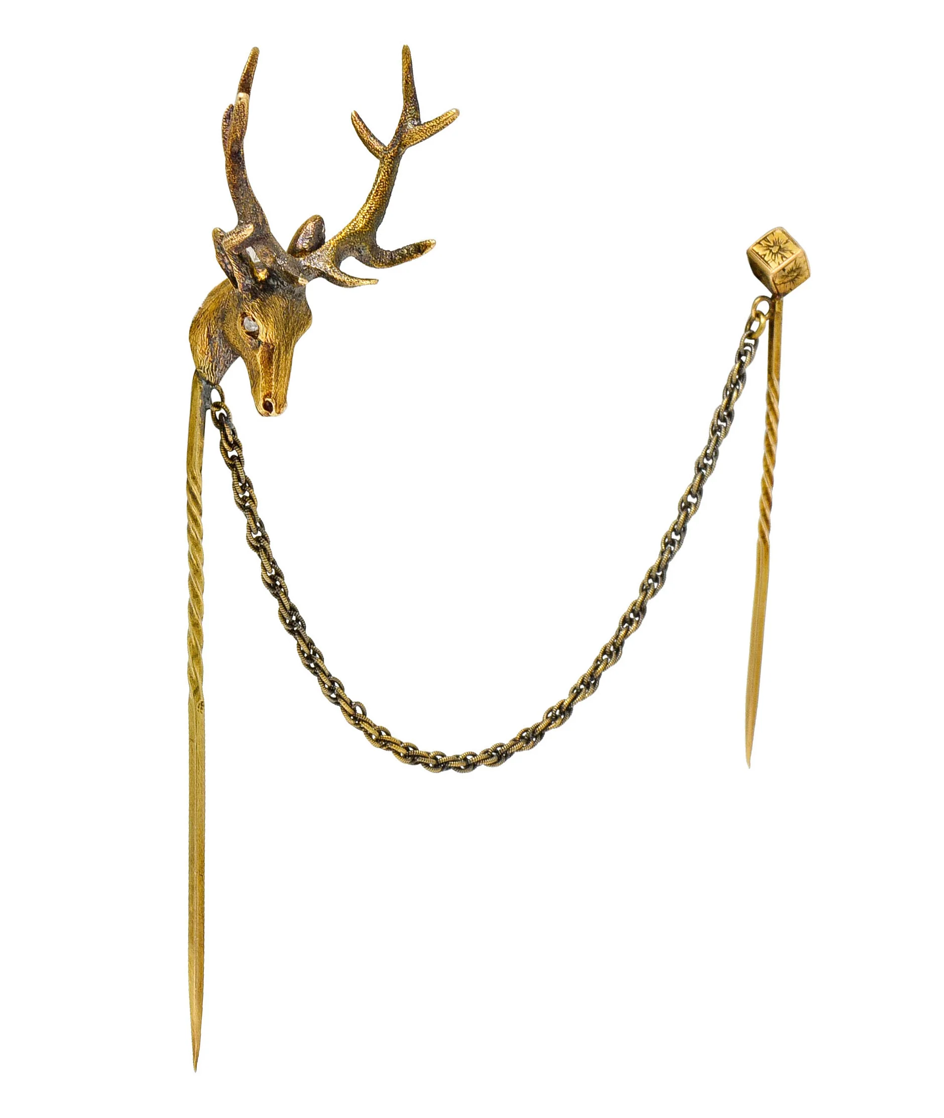 Victorian Diamond 14 Karat Gold Elk Stickpin Circa 1900 - Image 3