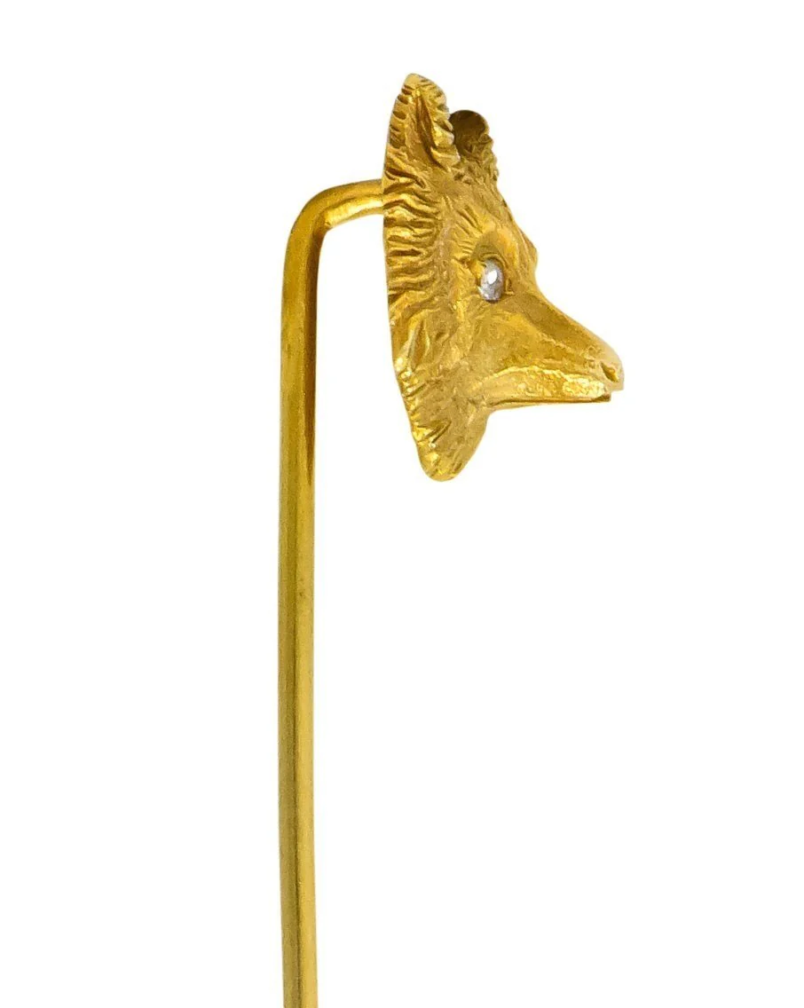 Victorian Diamond 14 Karat Gold Fox Stickpin Circa 1900 - Image 4