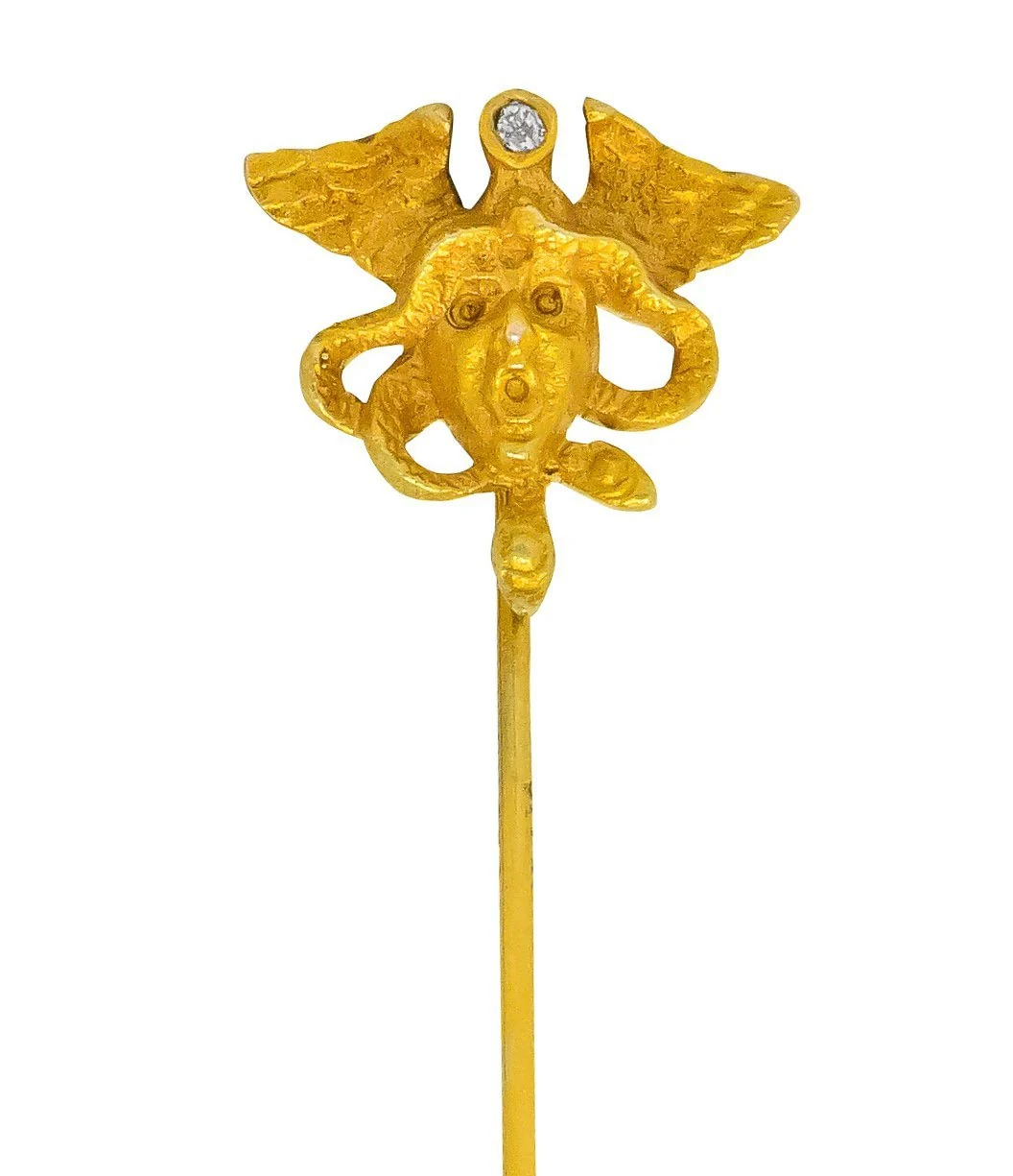Victorian Diamond 14 Karat Gold Medusa Stickpin