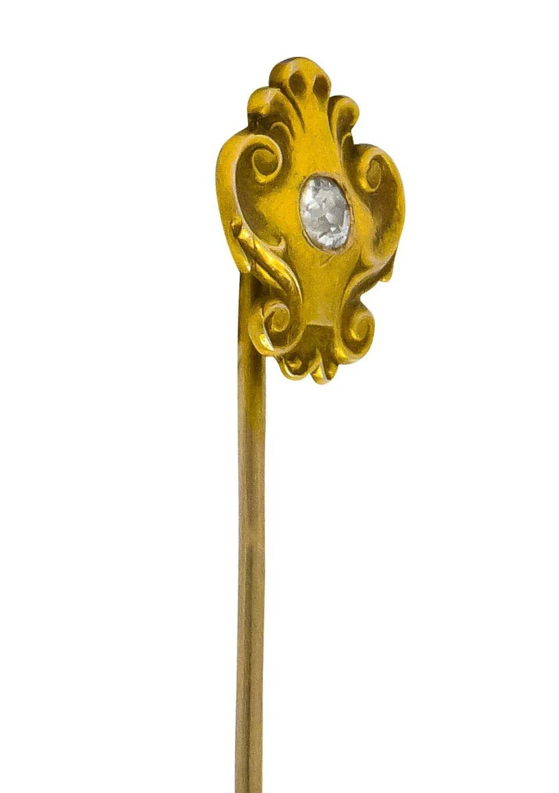 Victorian Diamond 14 Karat Gold Scrolling Stickpin - Image 4
