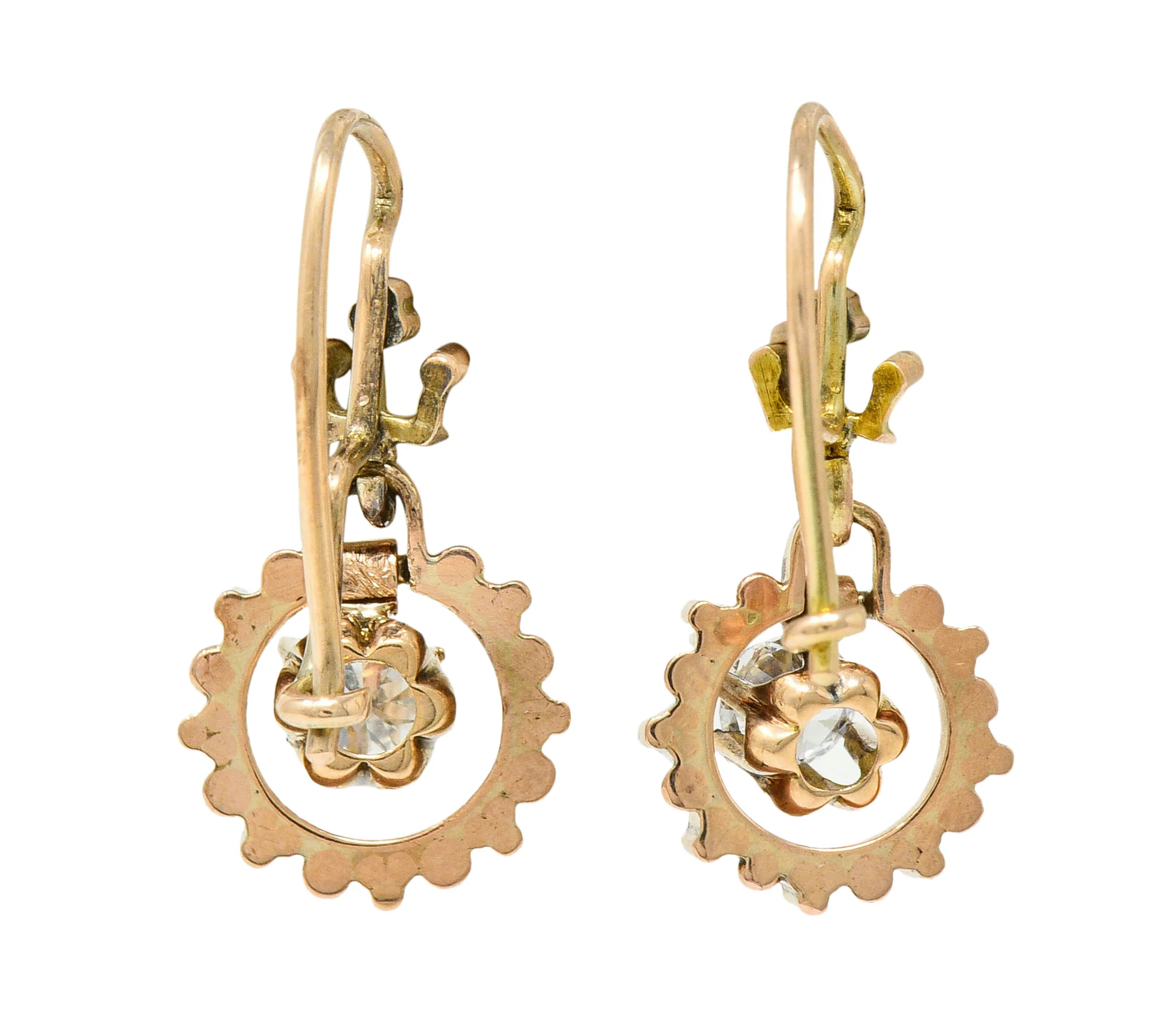 Victorian Diamond 14 Karat Rose Gold Drop Earrings - Image 4
