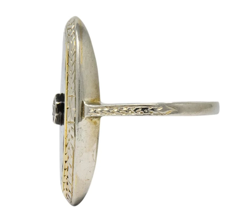 Victorian Diamond 14 Karat White Gold Enamel Striped Mourning Ring - Image 5