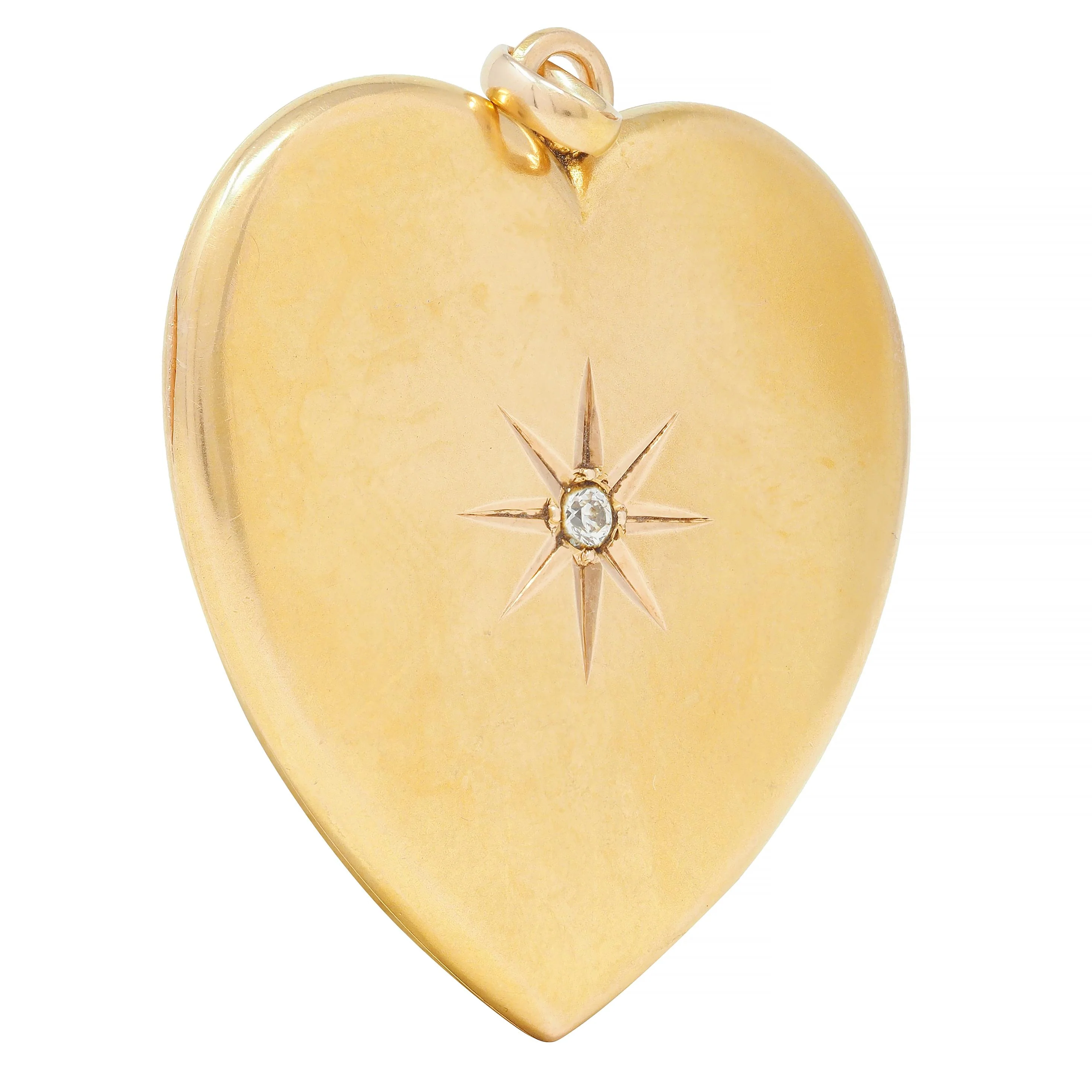Victorian Diamond 14 Karat Yellow Gold Antique Heart Locket Pendant - Image 2