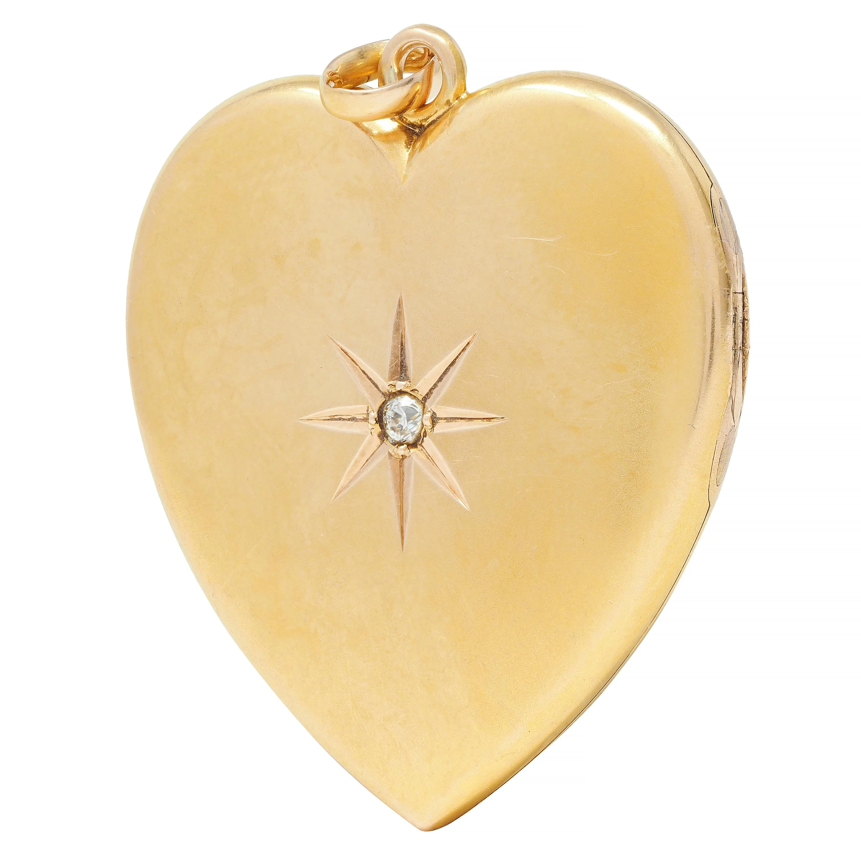 Victorian Diamond 14 Karat Yellow Gold Antique Heart Locket Pendant - Image 4