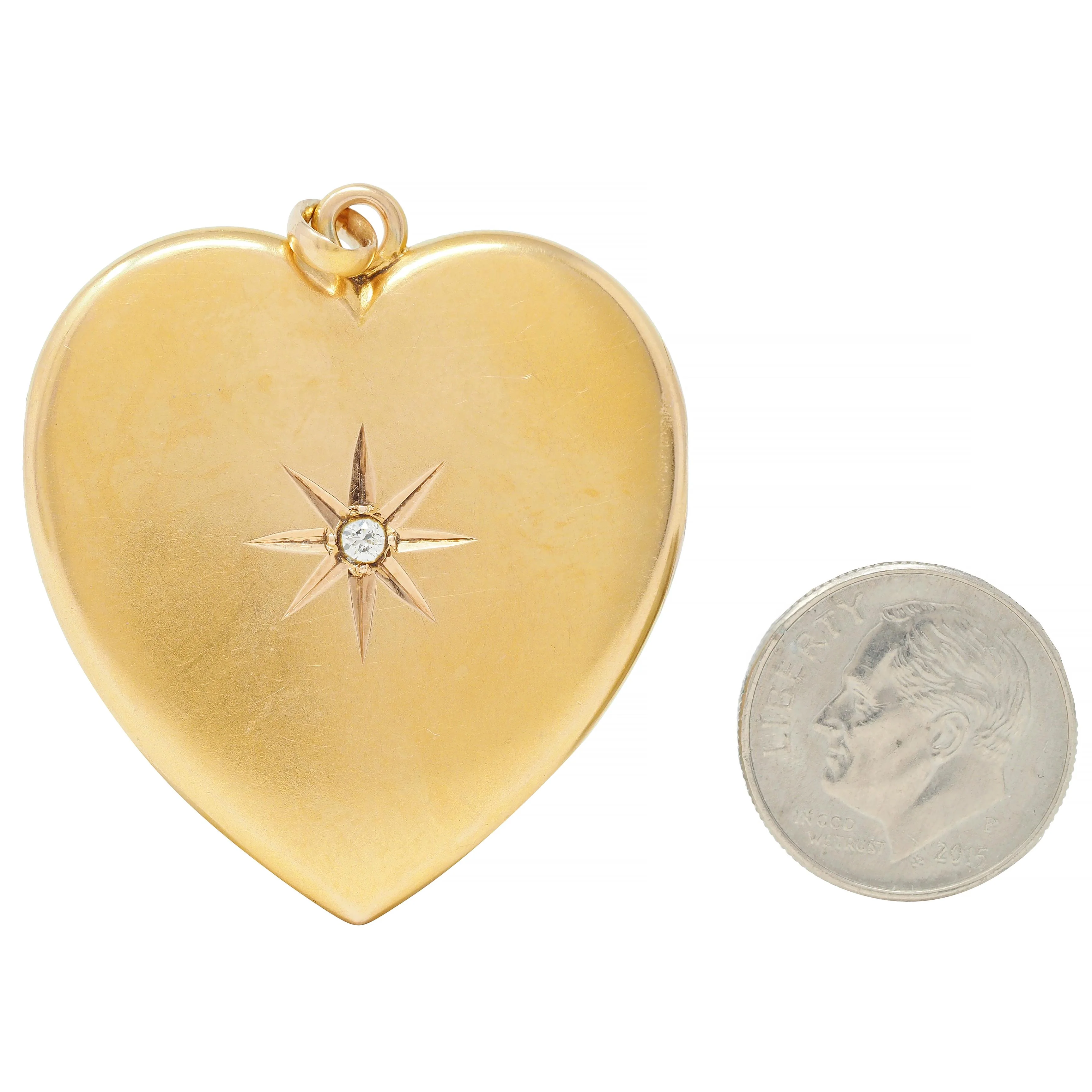 Victorian Diamond 14 Karat Yellow Gold Antique Heart Locket Pendant - Image 9