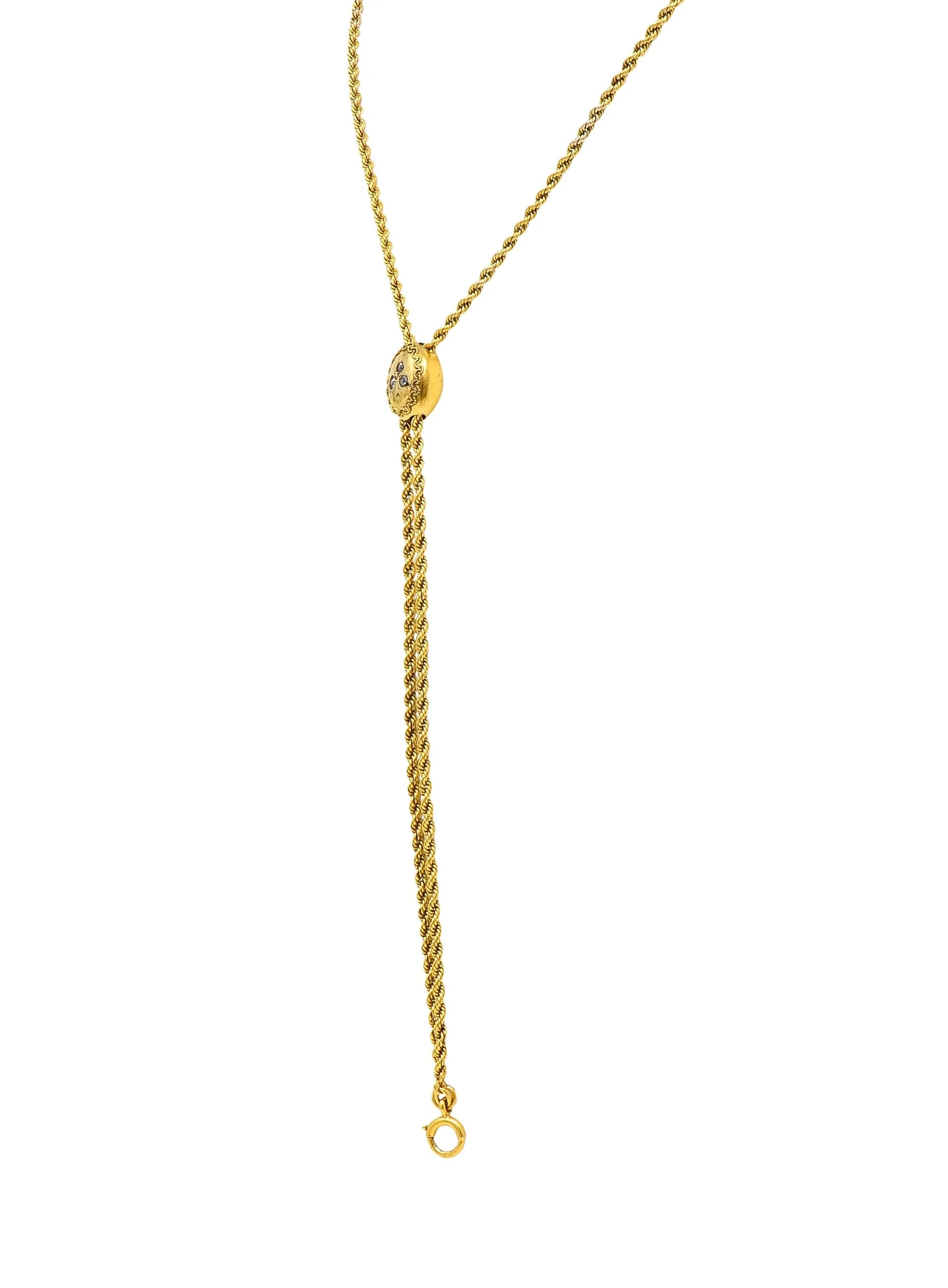 Victorian Diamond 14 Karat Yellow Gold Clover Slide Chain Antique Necklace - Image 4