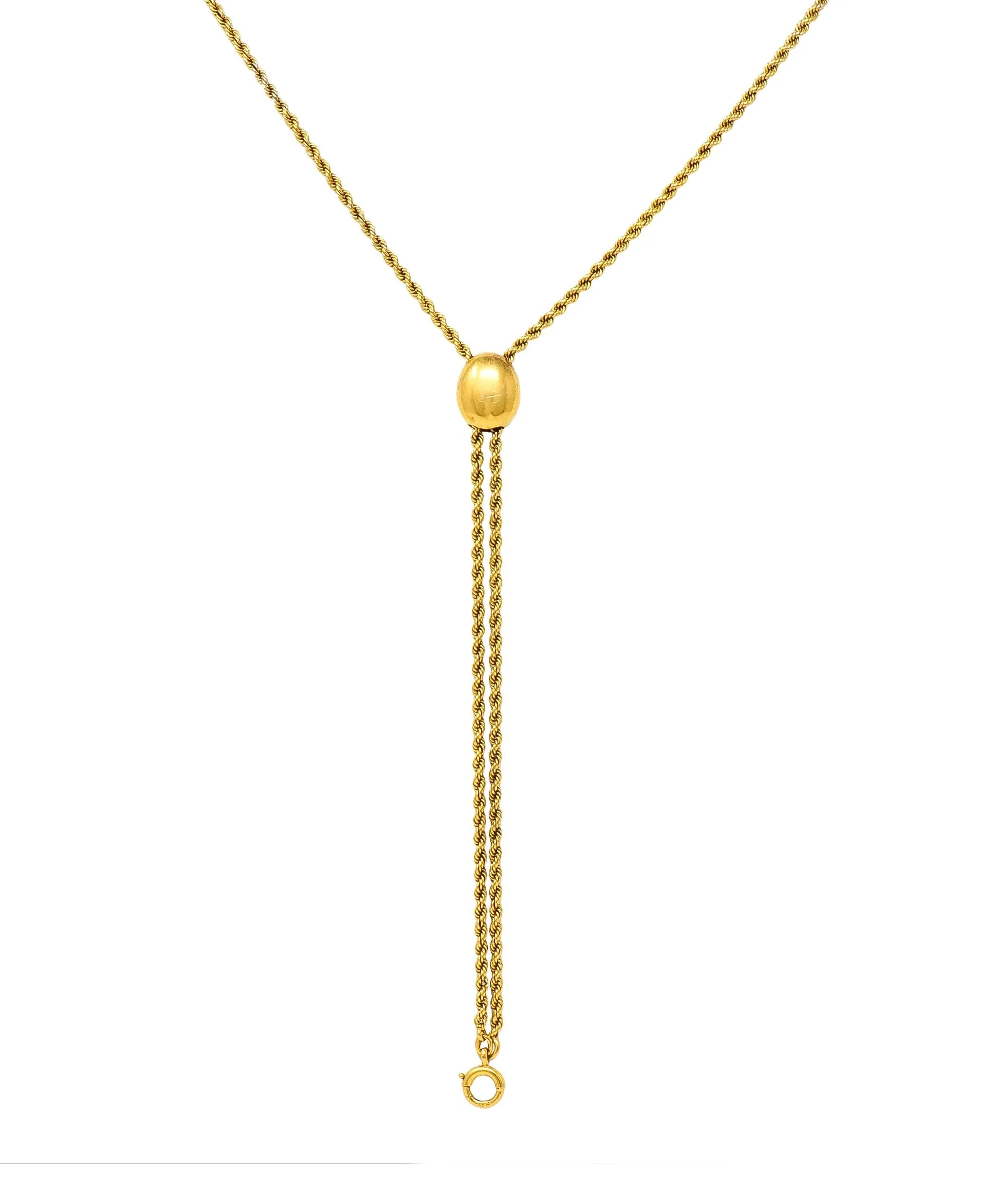Victorian Diamond 14 Karat Yellow Gold Clover Slide Chain Antique Necklace - Image 5