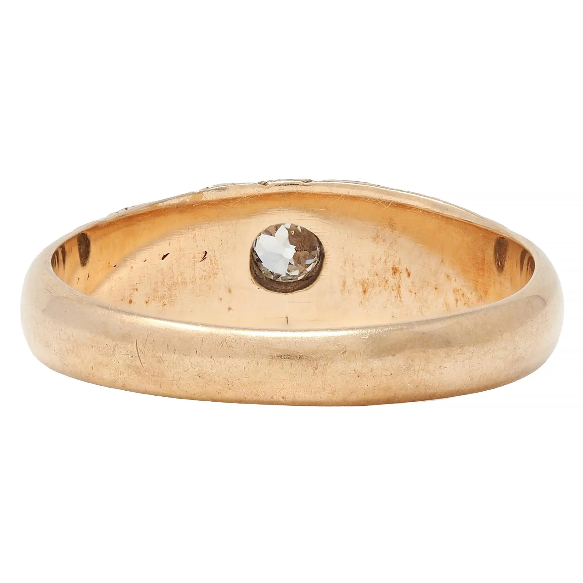 Victorian Diamond 14 Karat Yellow Gold Scrolling Feather Antique Band Ring - Image 4