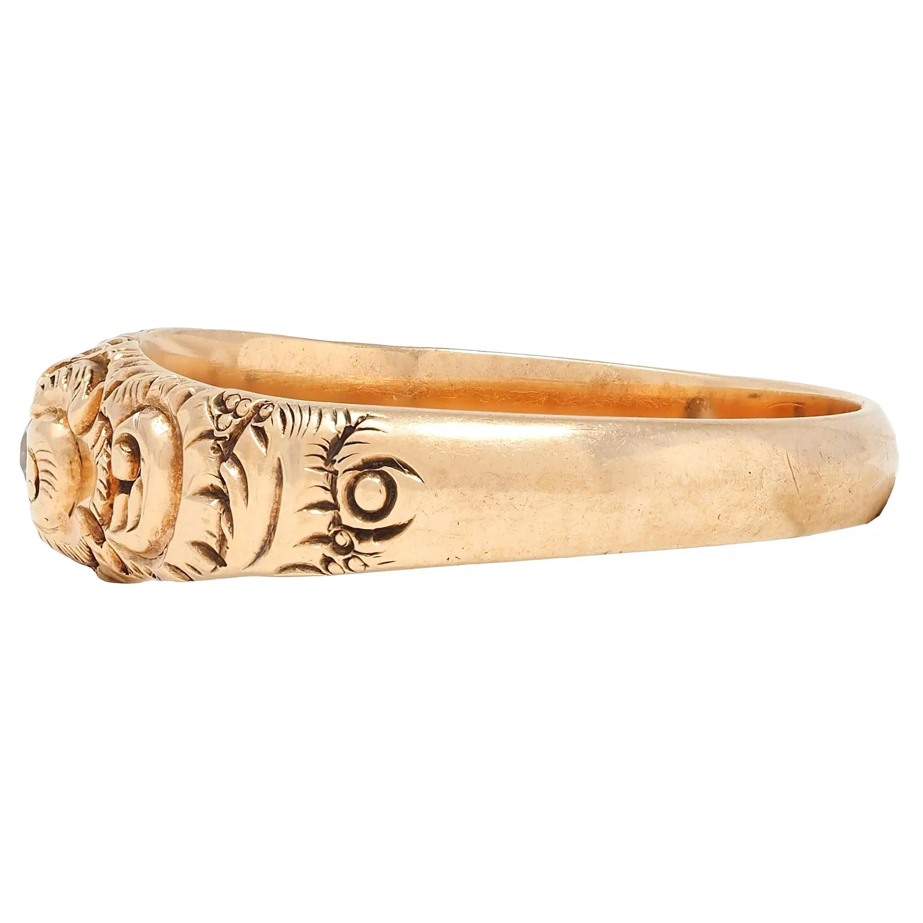Victorian Diamond 14 Karat Yellow Gold Scrolling Feather Antique Band Ring - Image 5