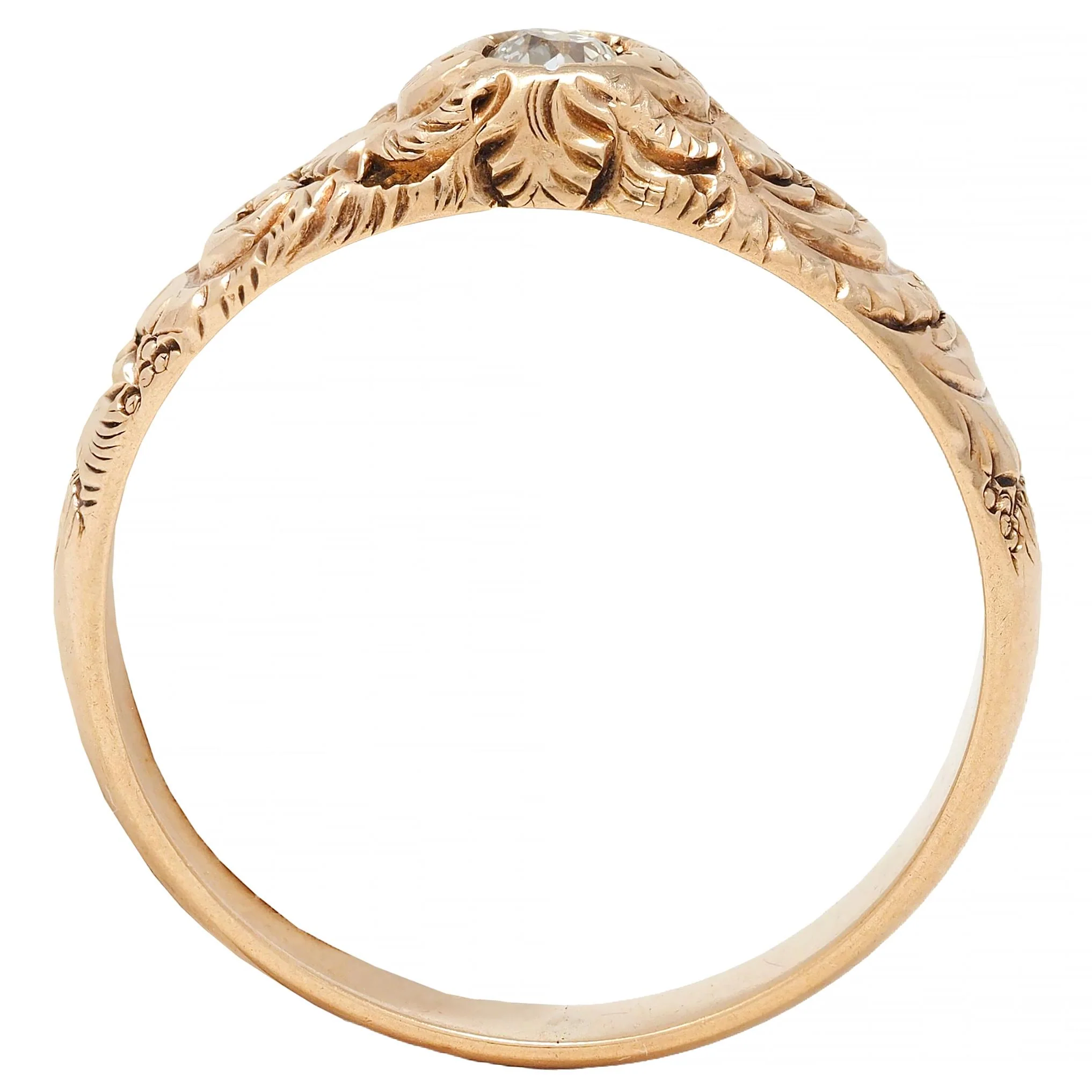 Victorian Diamond 14 Karat Yellow Gold Scrolling Feather Antique Band Ring - Image 9