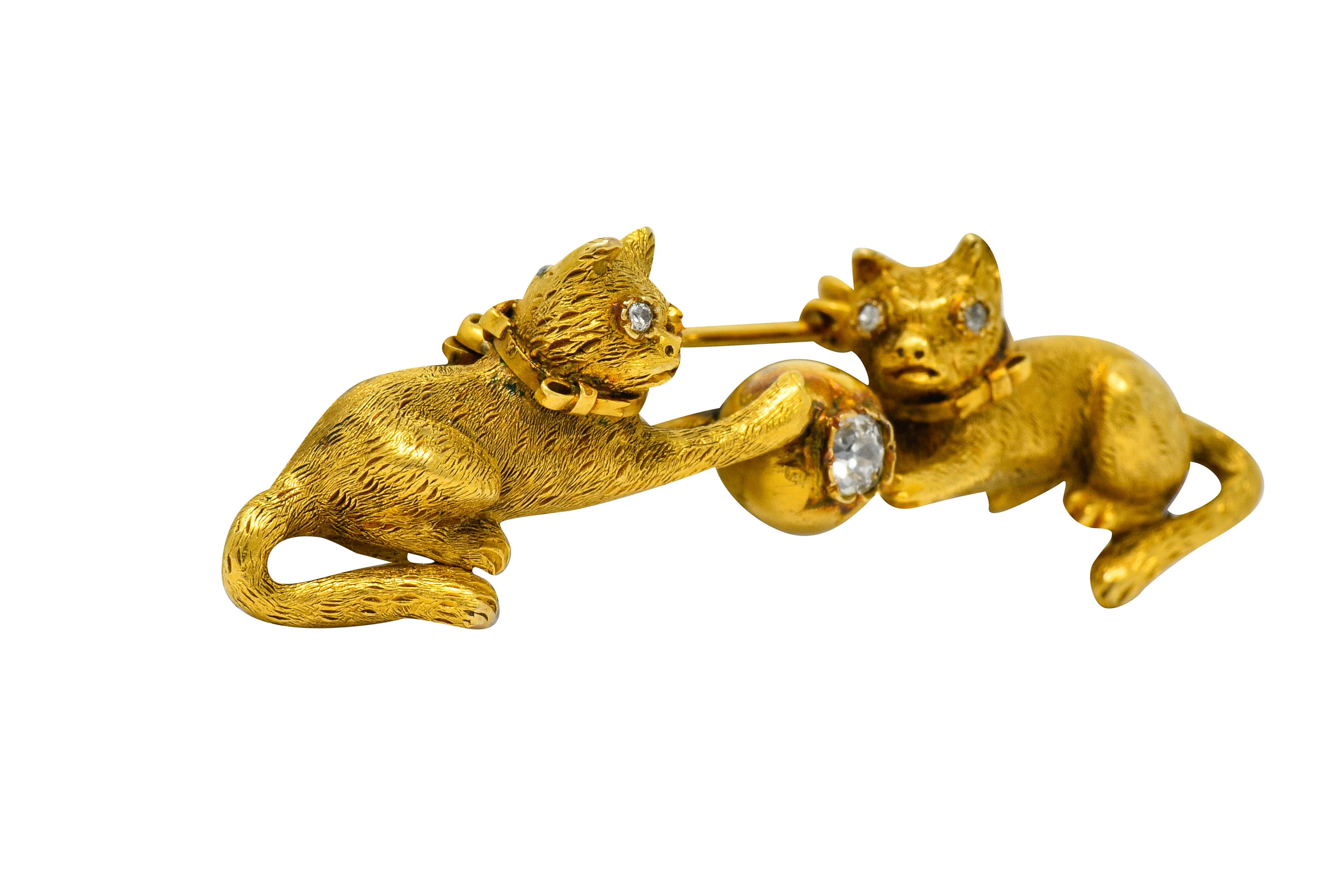 Victorian Diamond 18 Karat Yellow Gold Kitten Cat Bar Brooch - Image 2