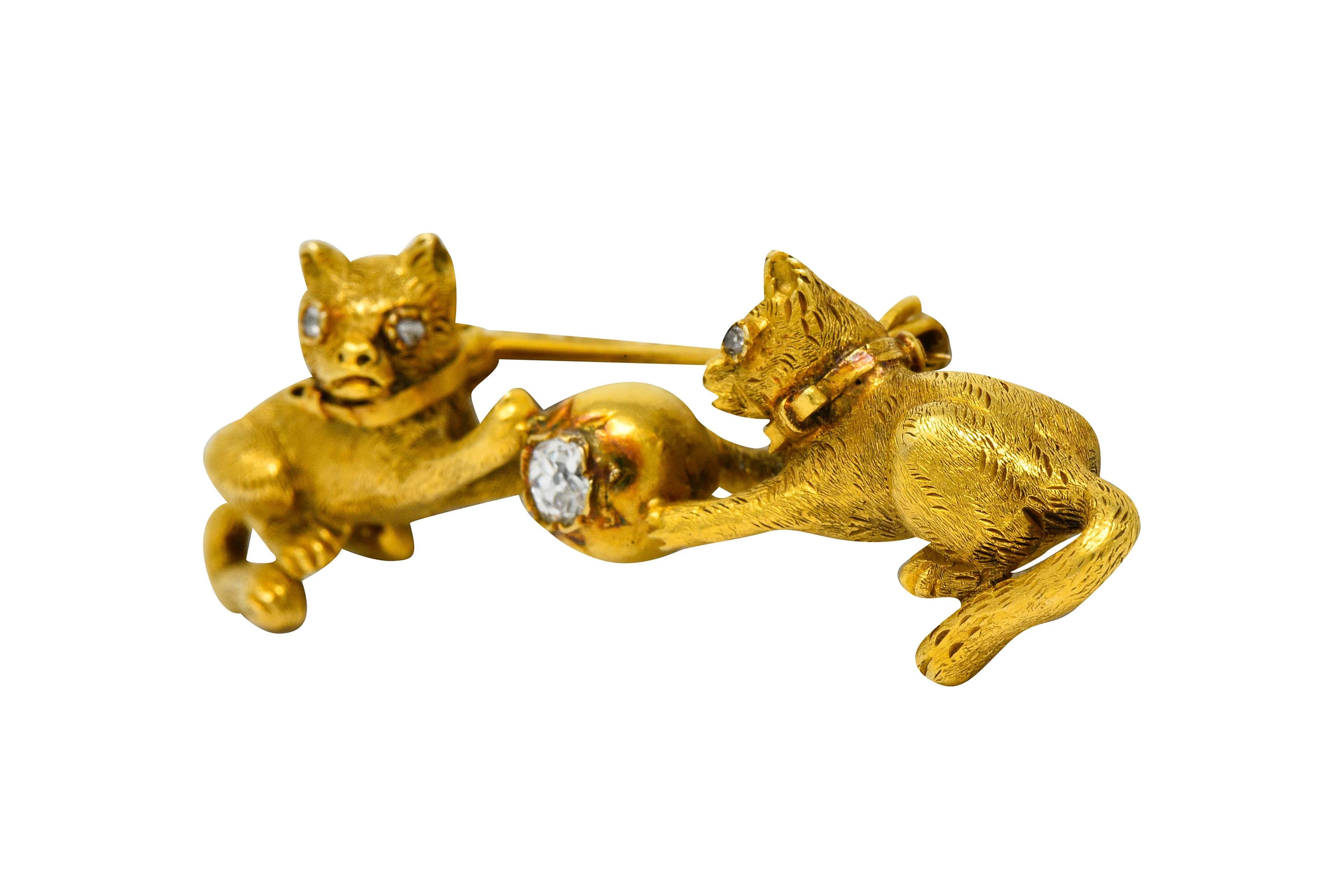 Victorian Diamond 18 Karat Yellow Gold Kitten Cat Bar Brooch - Image 3