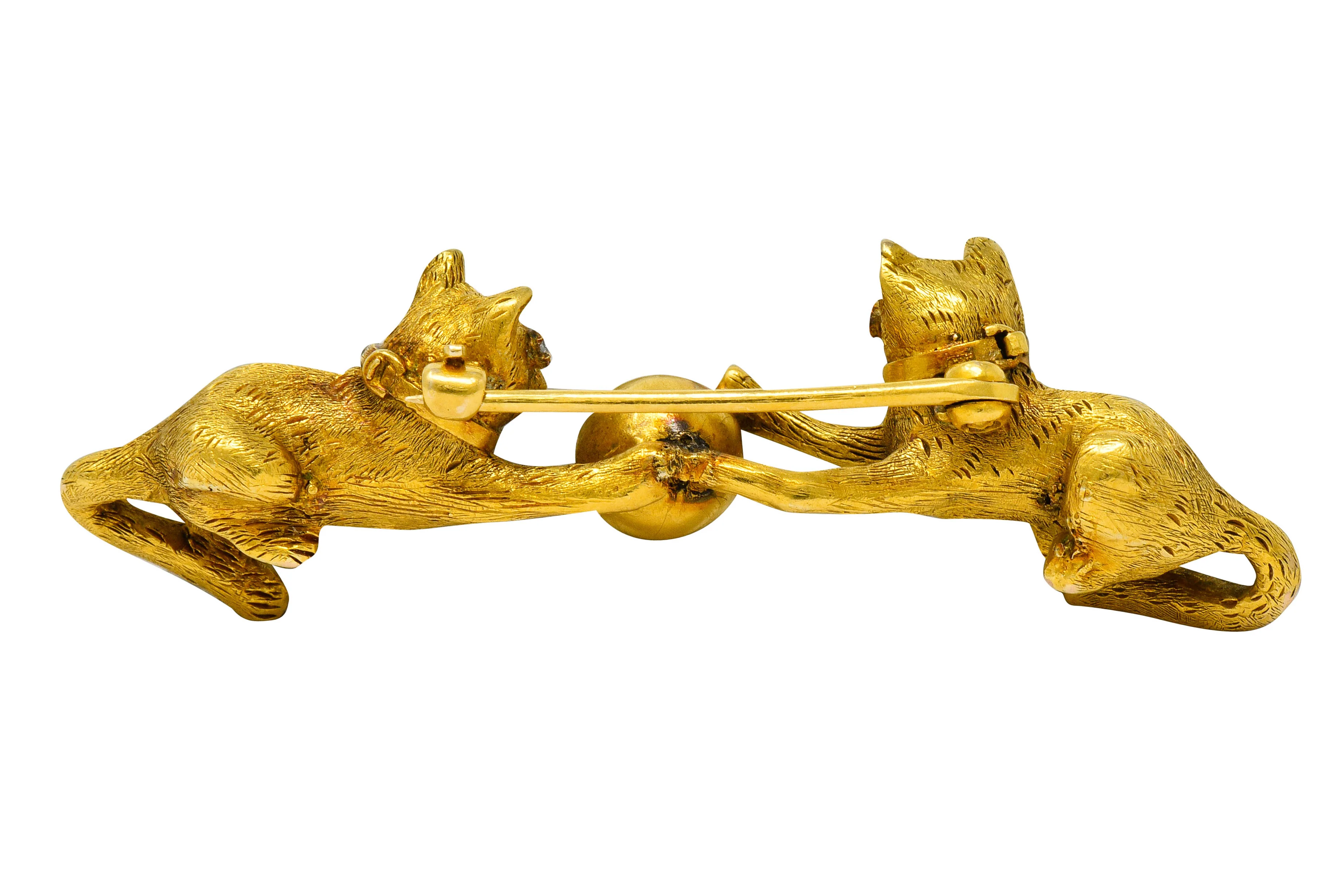 Victorian Diamond 18 Karat Yellow Gold Kitten Cat Bar Brooch - Image 4
