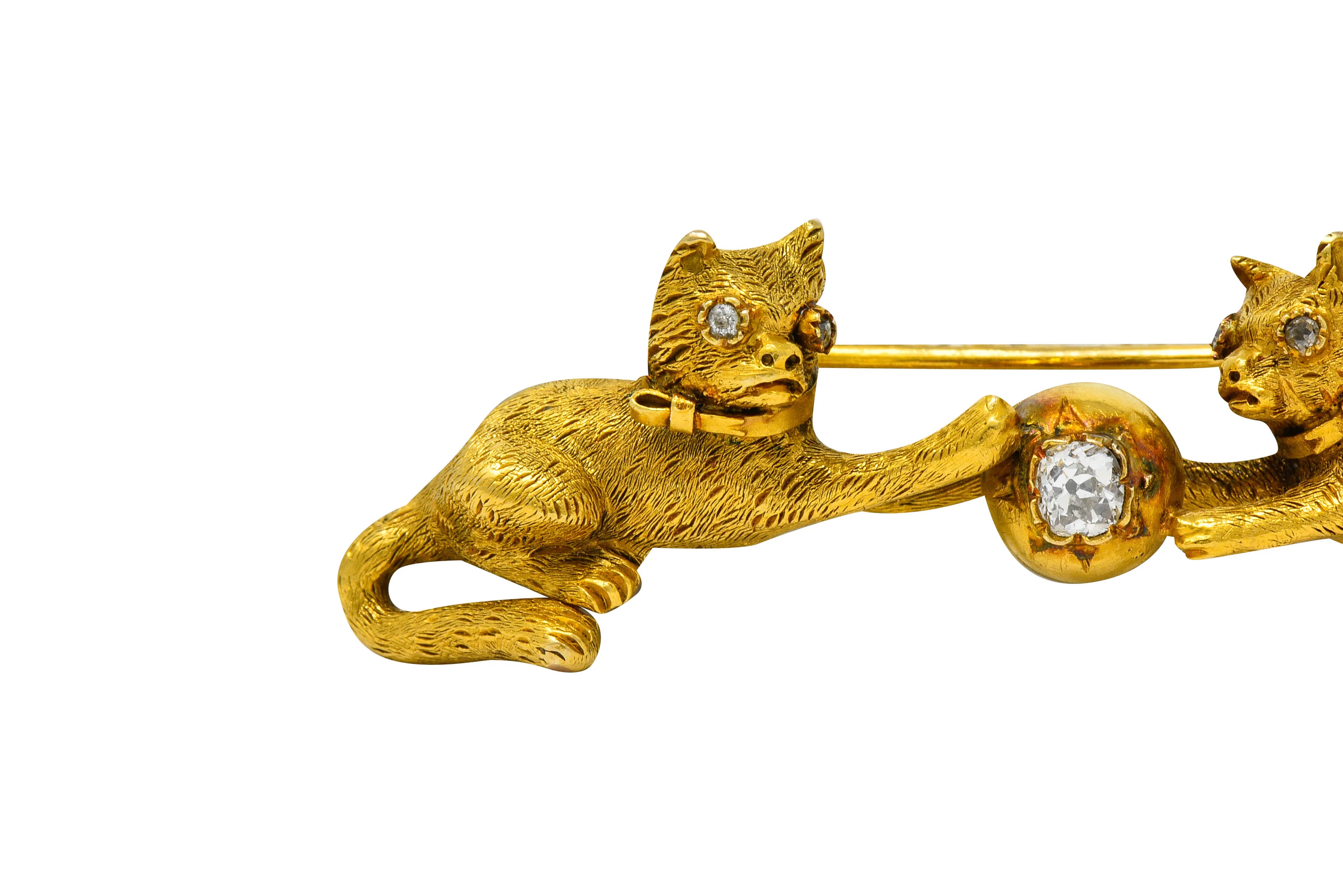Victorian Diamond 18 Karat Yellow Gold Kitten Cat Bar Brooch - Image 5