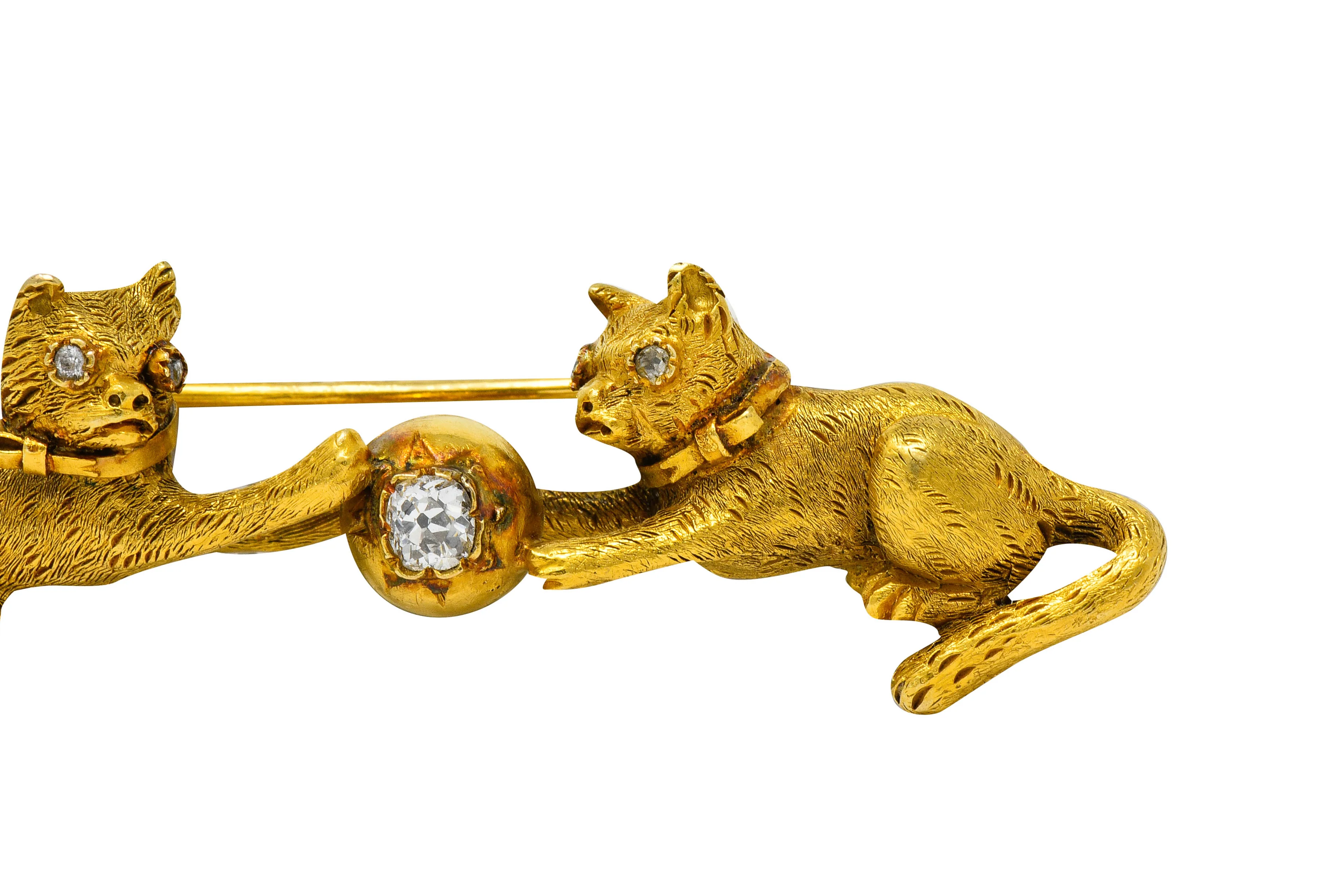 Victorian Diamond 18 Karat Yellow Gold Kitten Cat Bar Brooch - Image 6