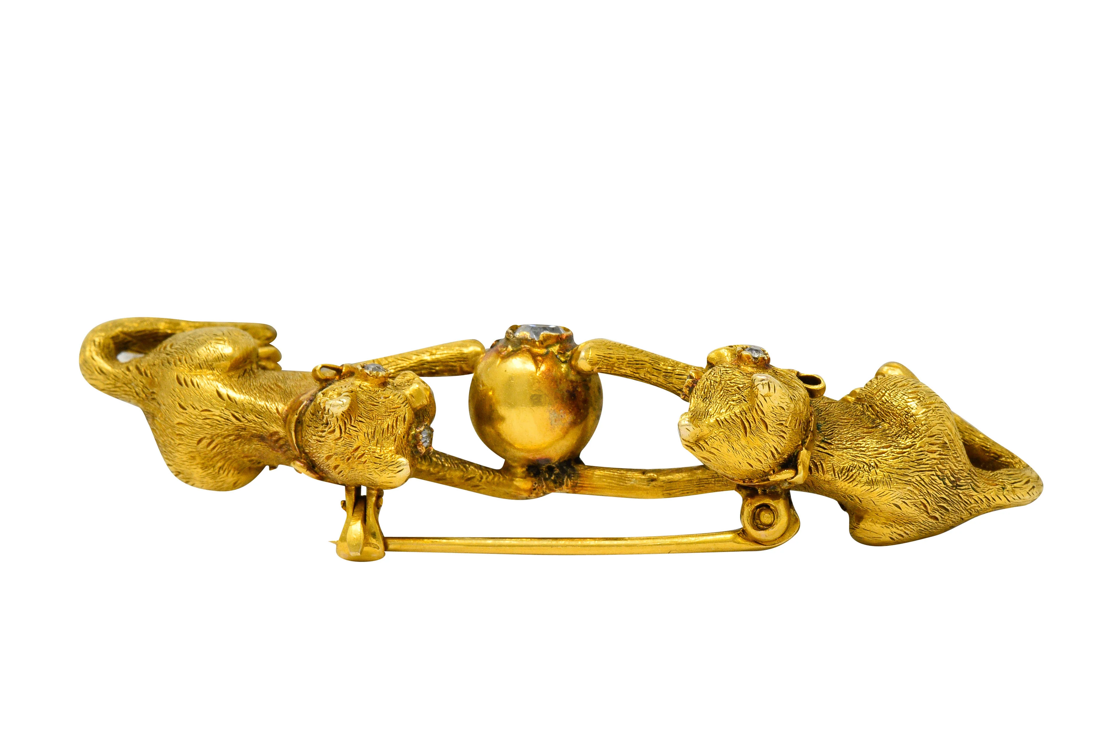 Victorian Diamond 18 Karat Yellow Gold Kitten Cat Bar Brooch - Image 8