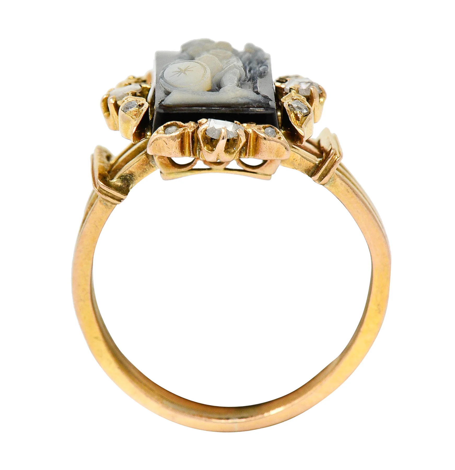 Victorian Diamond Carved Onyx Agate 18 Karat Gold Athena Ring - Image 7