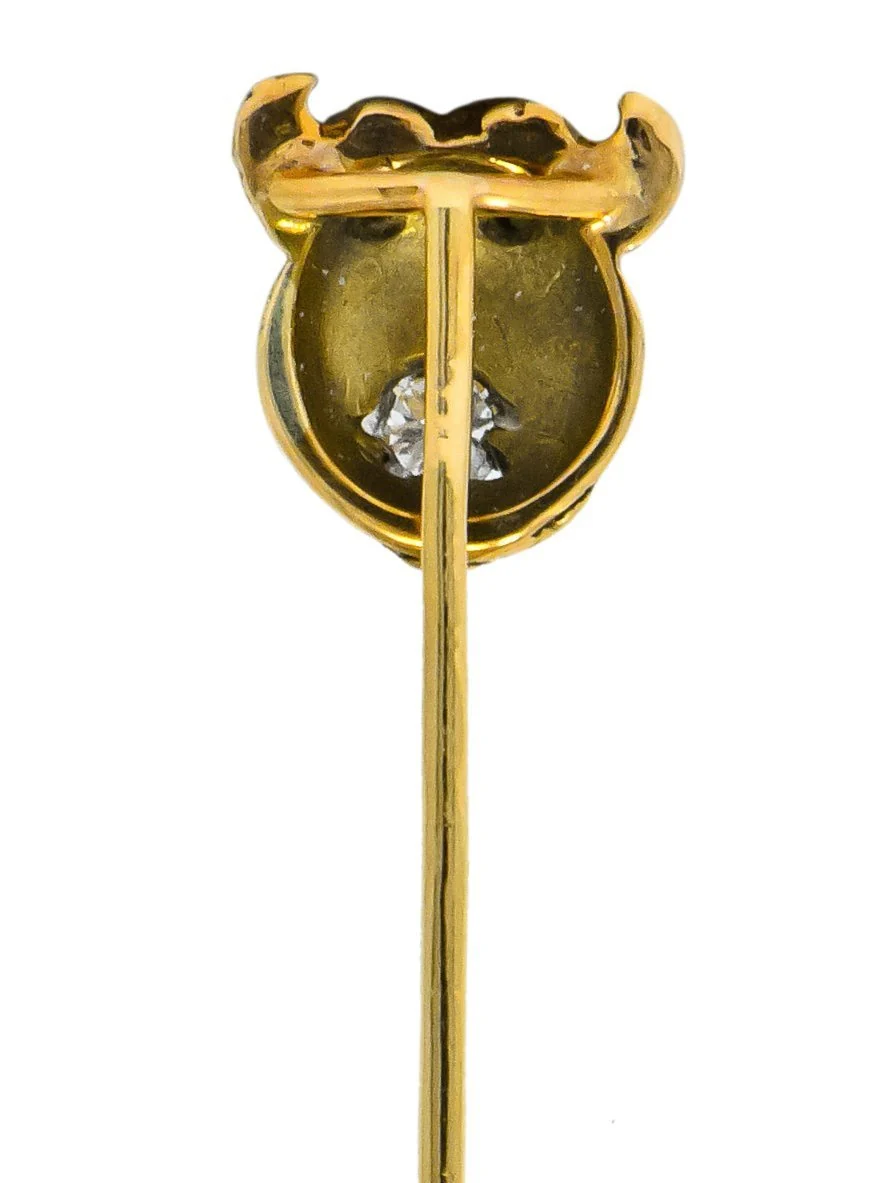 Victorian Diamond Demantoid Garnet 14 Karat Gargoyle Stickpin - Image 4