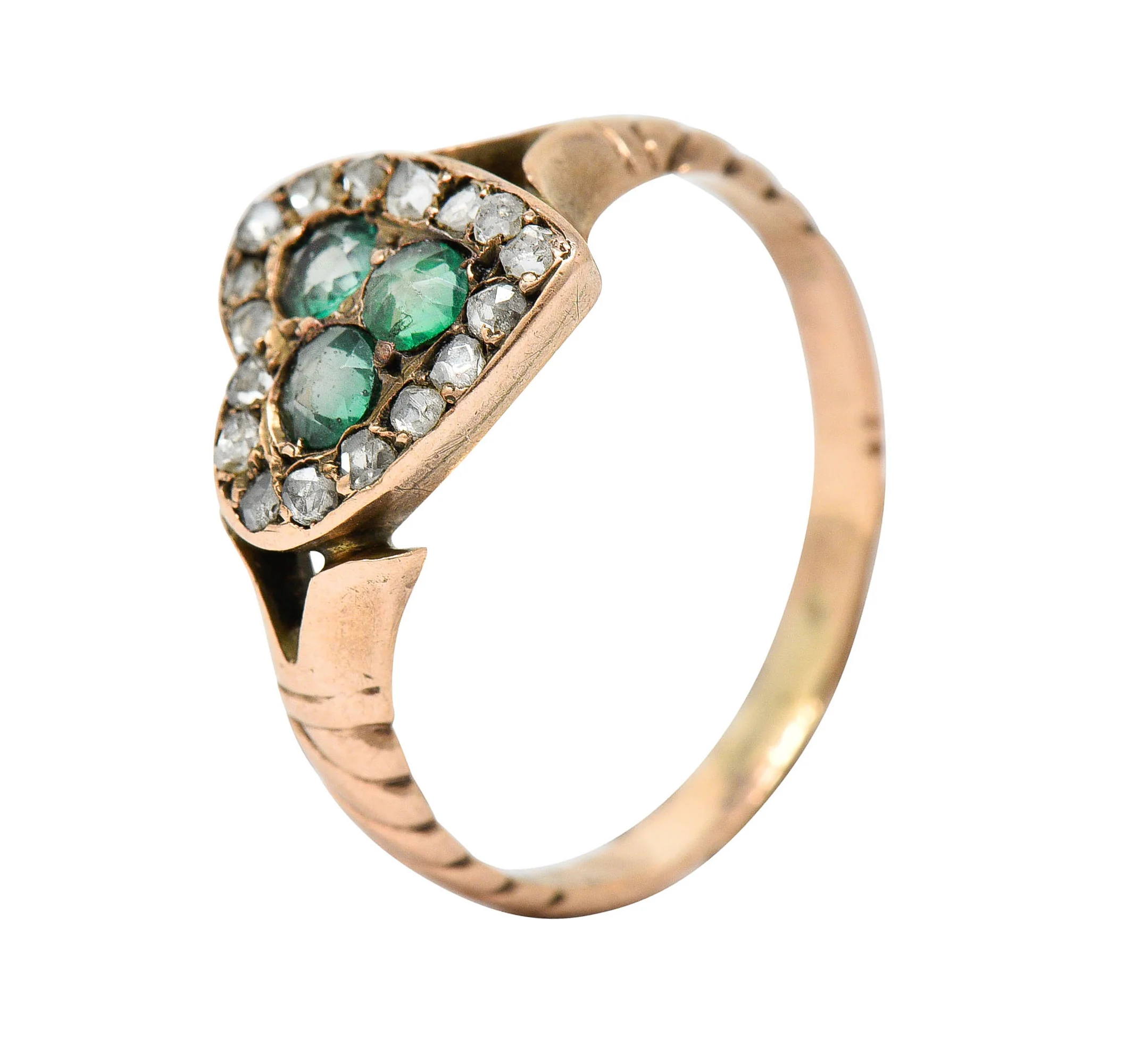 Victorian Diamond & Green Paste 14 Karat Rose Gold Heart Ring - Image 10