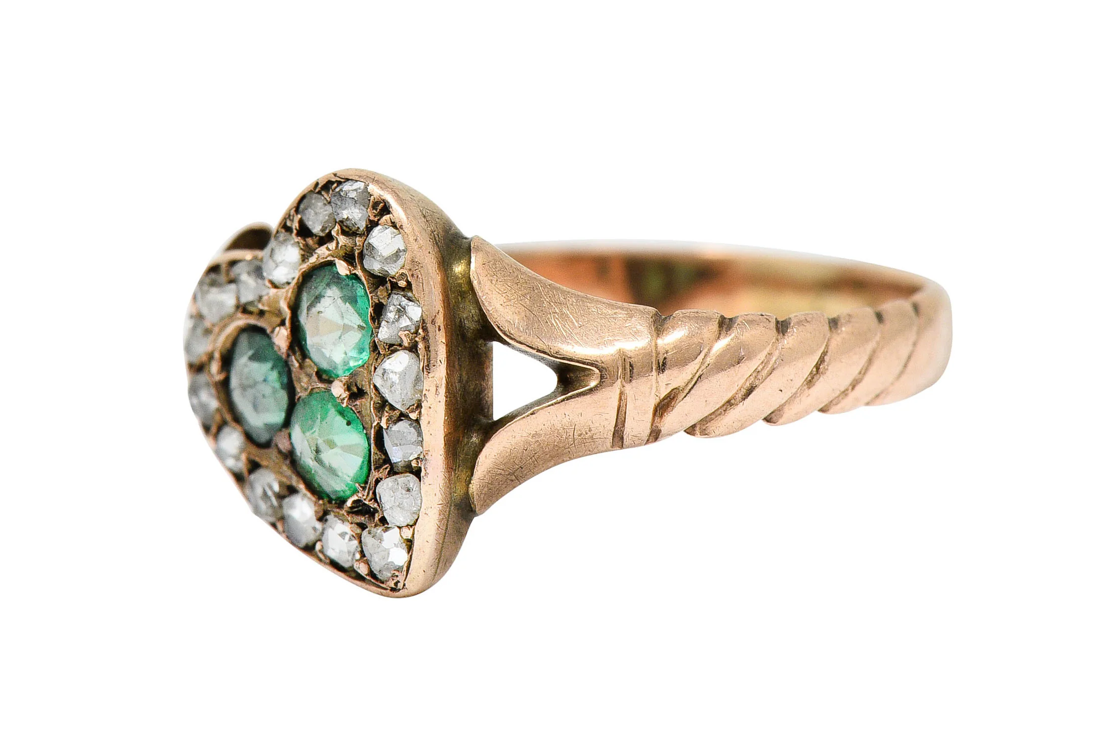 Victorian Diamond & Green Paste 14 Karat Rose Gold Heart Ring - Image 6