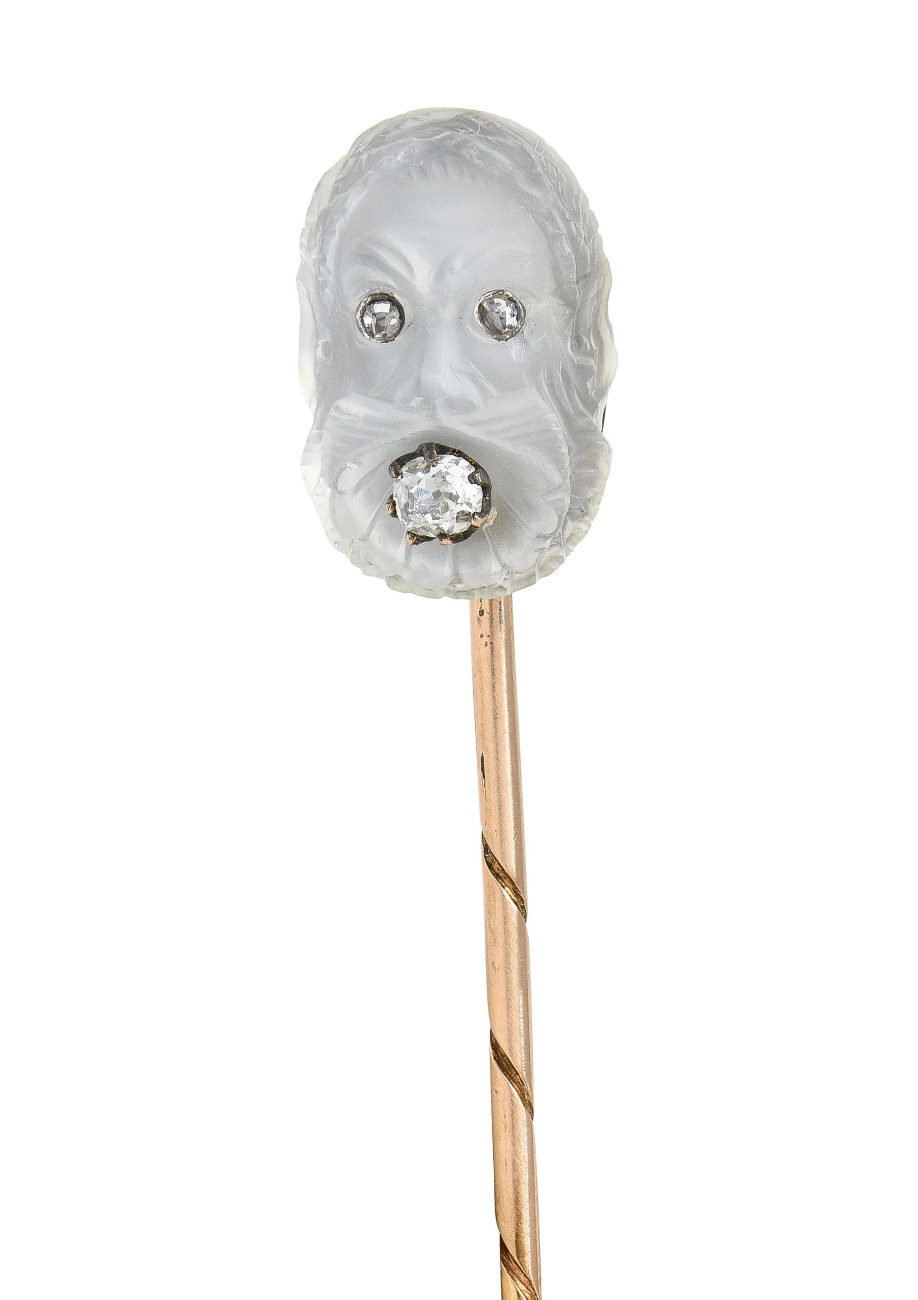 Victorian Diamond Moonstone 18 Karat Gold Antique Greek God Dionysus Stickpin - Image 8