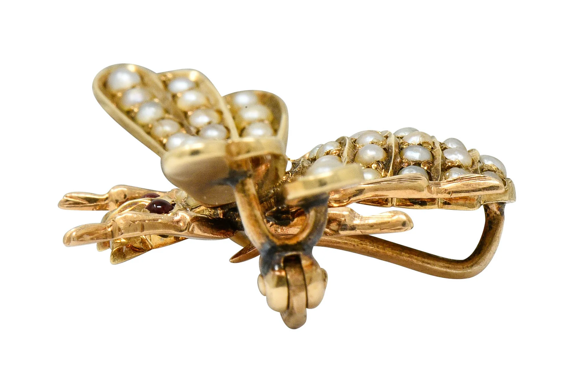 Victorian Diamond Natural Freshwater Pearl 14 Karat Gold Insect Brooch Circa 1900 - Image 8