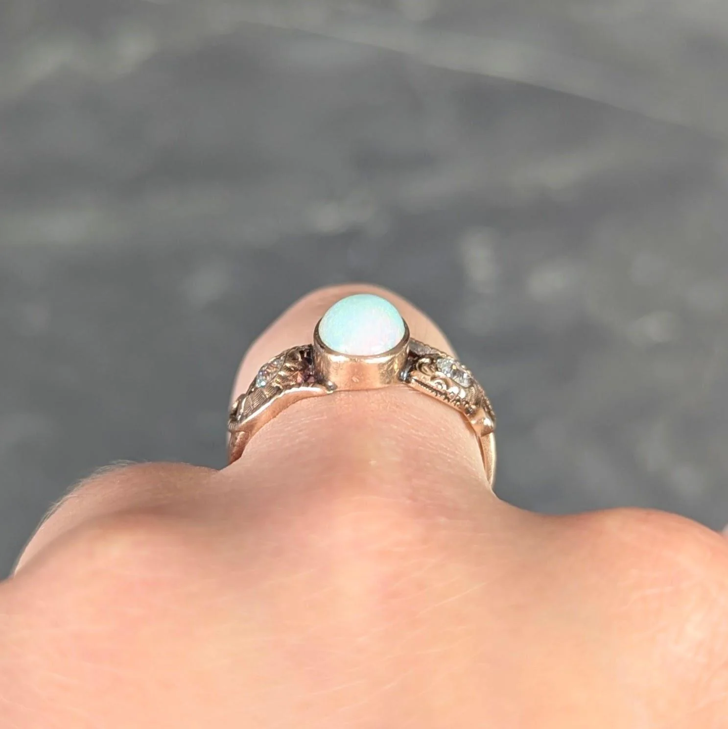 Victorian Diamond Opal 14 Karat Rose Gold Antique Lovers Knot Snake Ring - Image 10