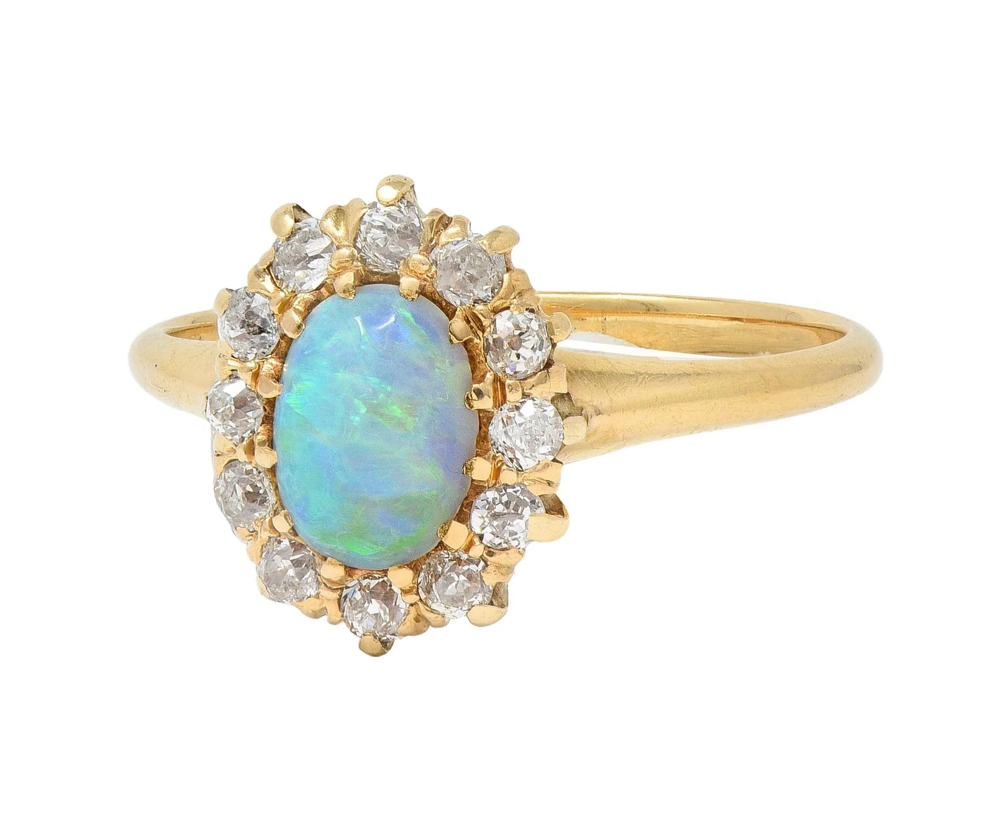 Victorian Diamond Opal 14 Karat Yellow Gold Antique Halo Ring - Image 8
