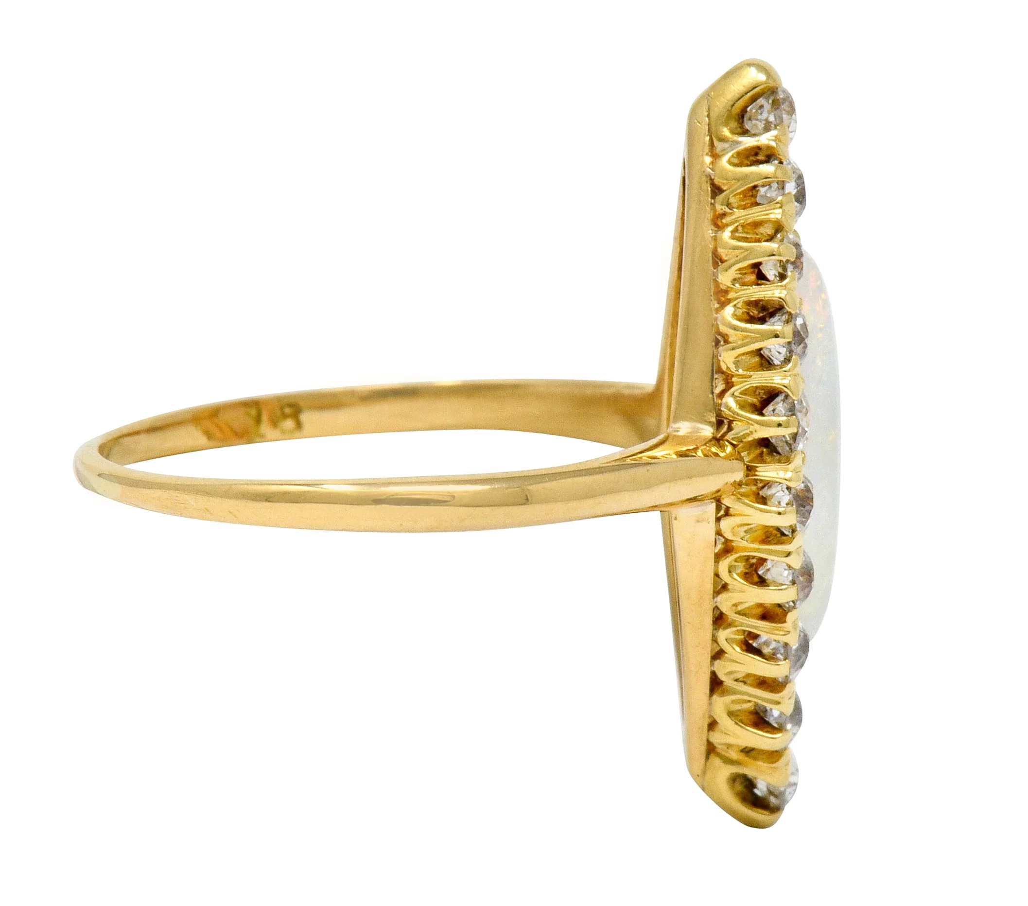 Victorian Diamond Opal 18 Karat Gold Navette Cluster Ring - Image 3