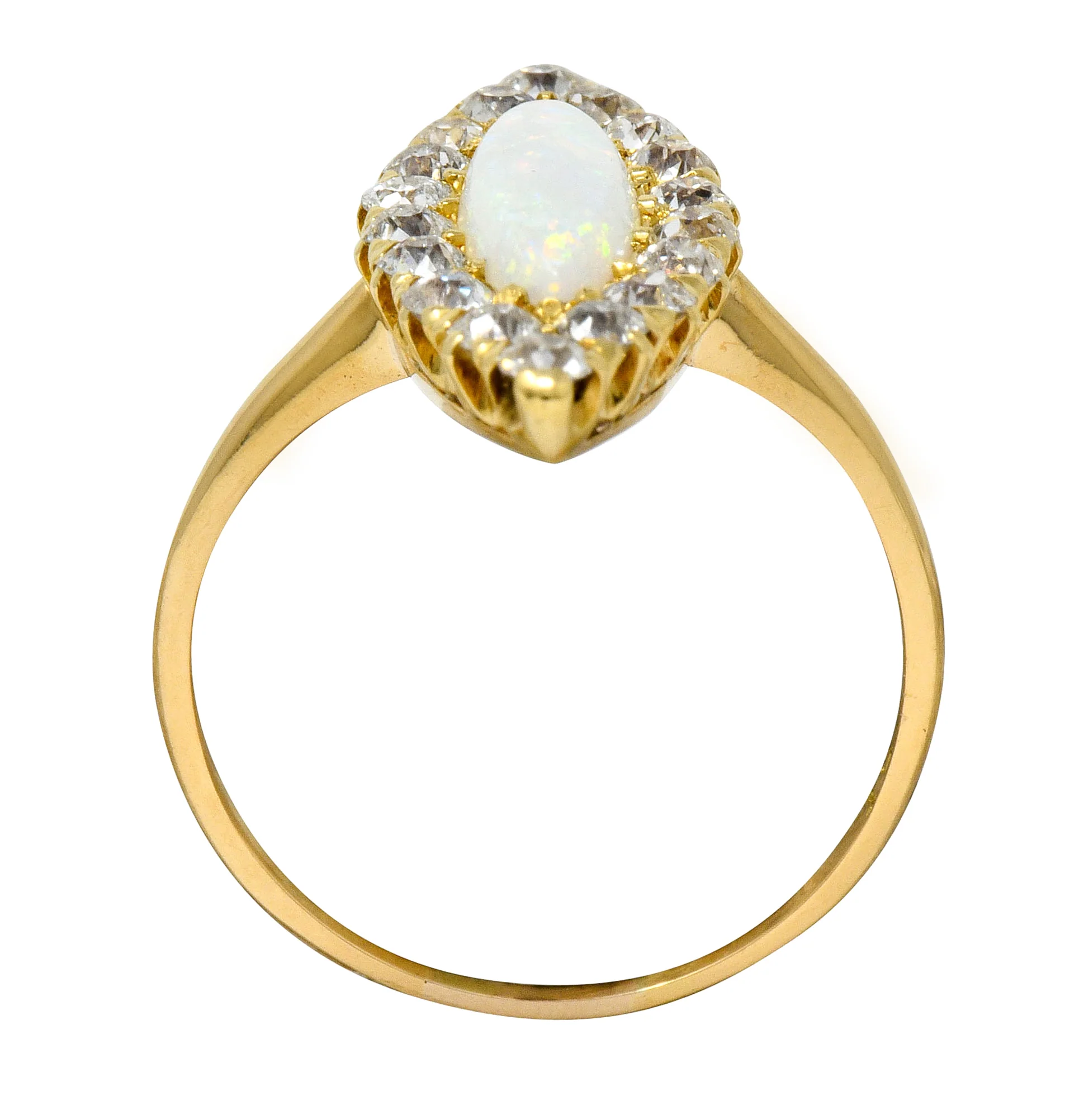Victorian Diamond Opal 18 Karat Gold Navette Cluster Ring - Image 8