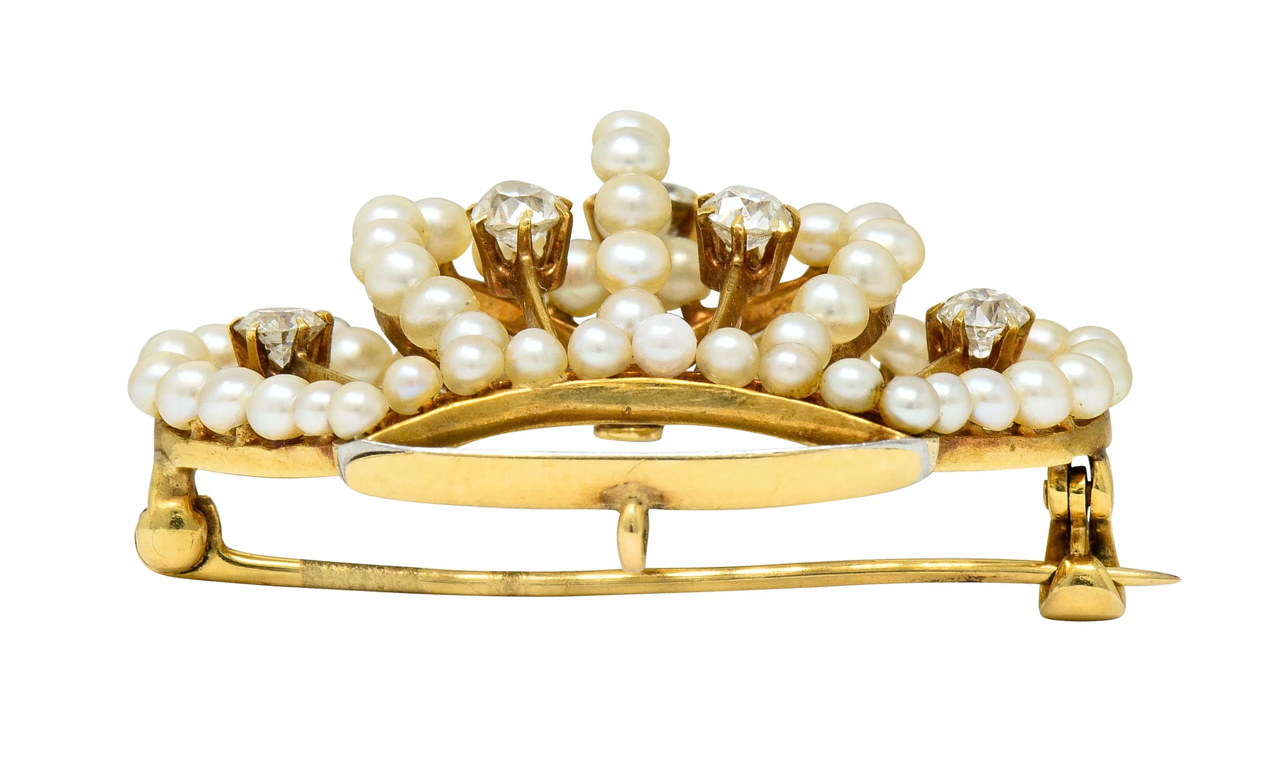 Victorian Diamond Pearl 14 Karat Gold Crown Pendant Brooch - Image 10
