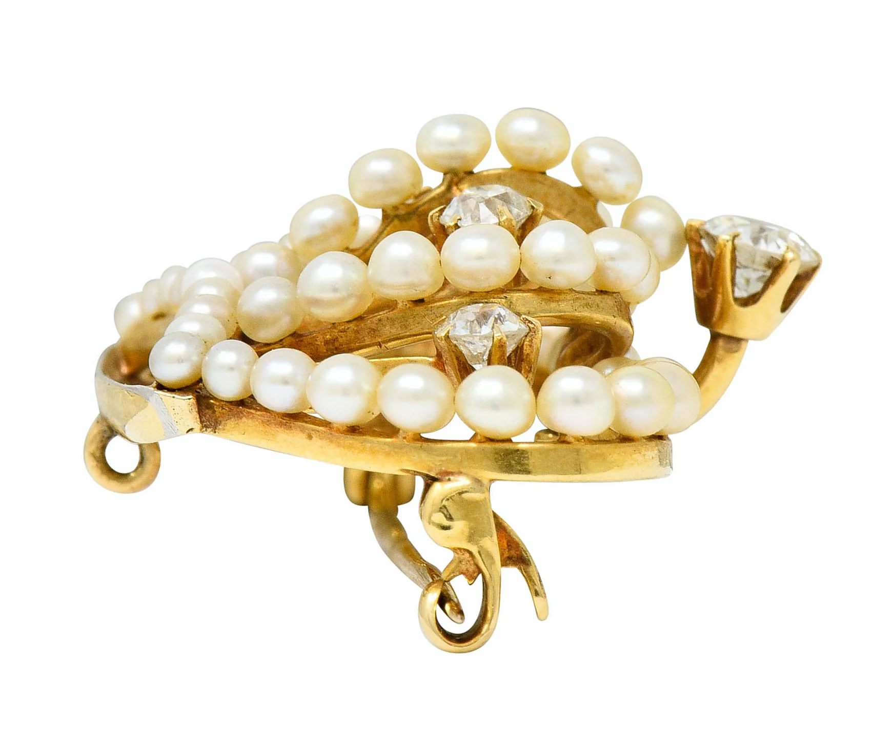 Victorian Diamond Pearl 14 Karat Gold Crown Pendant Brooch - Image 11