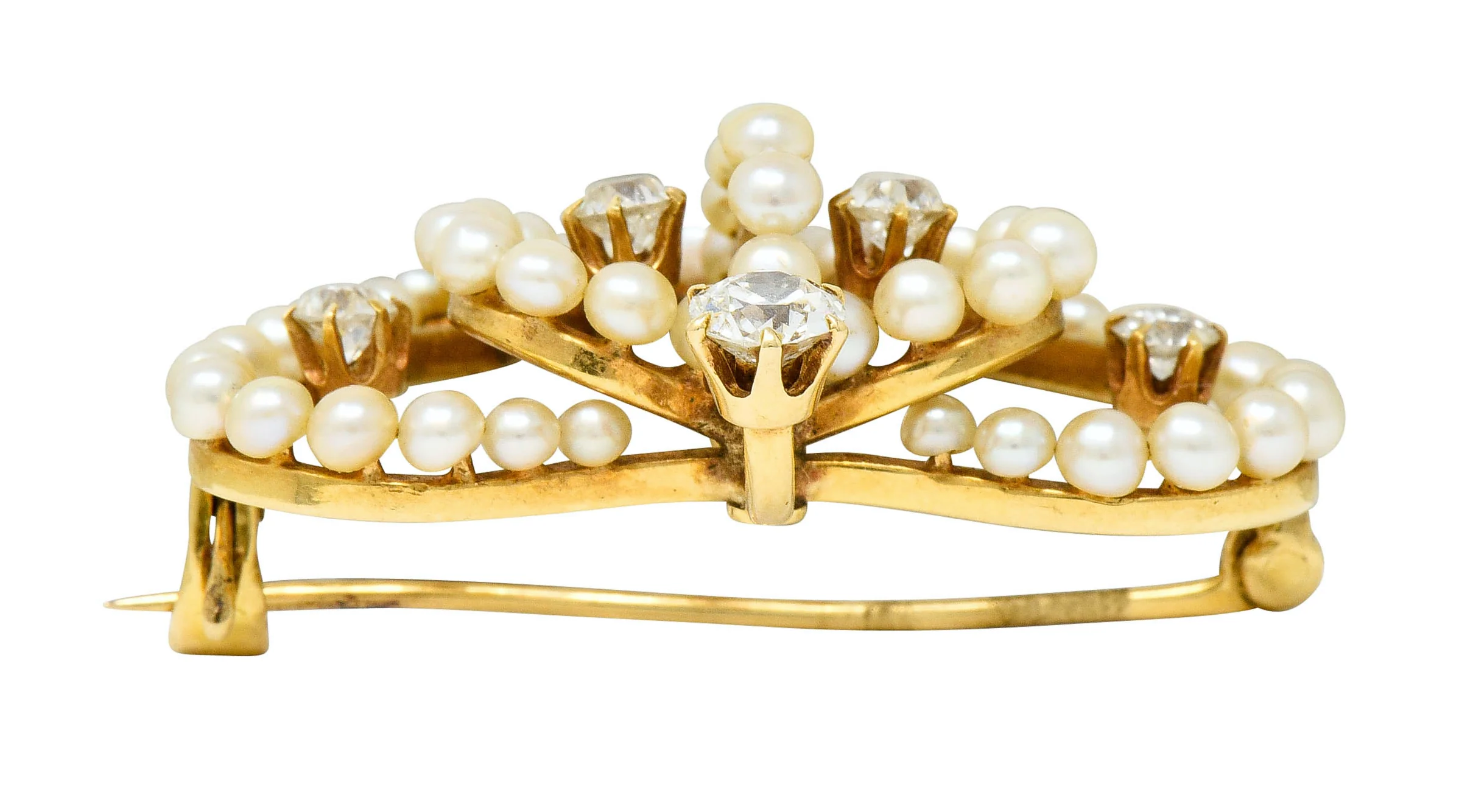 Victorian Diamond Pearl 14 Karat Gold Crown Pendant Brooch - Image 12