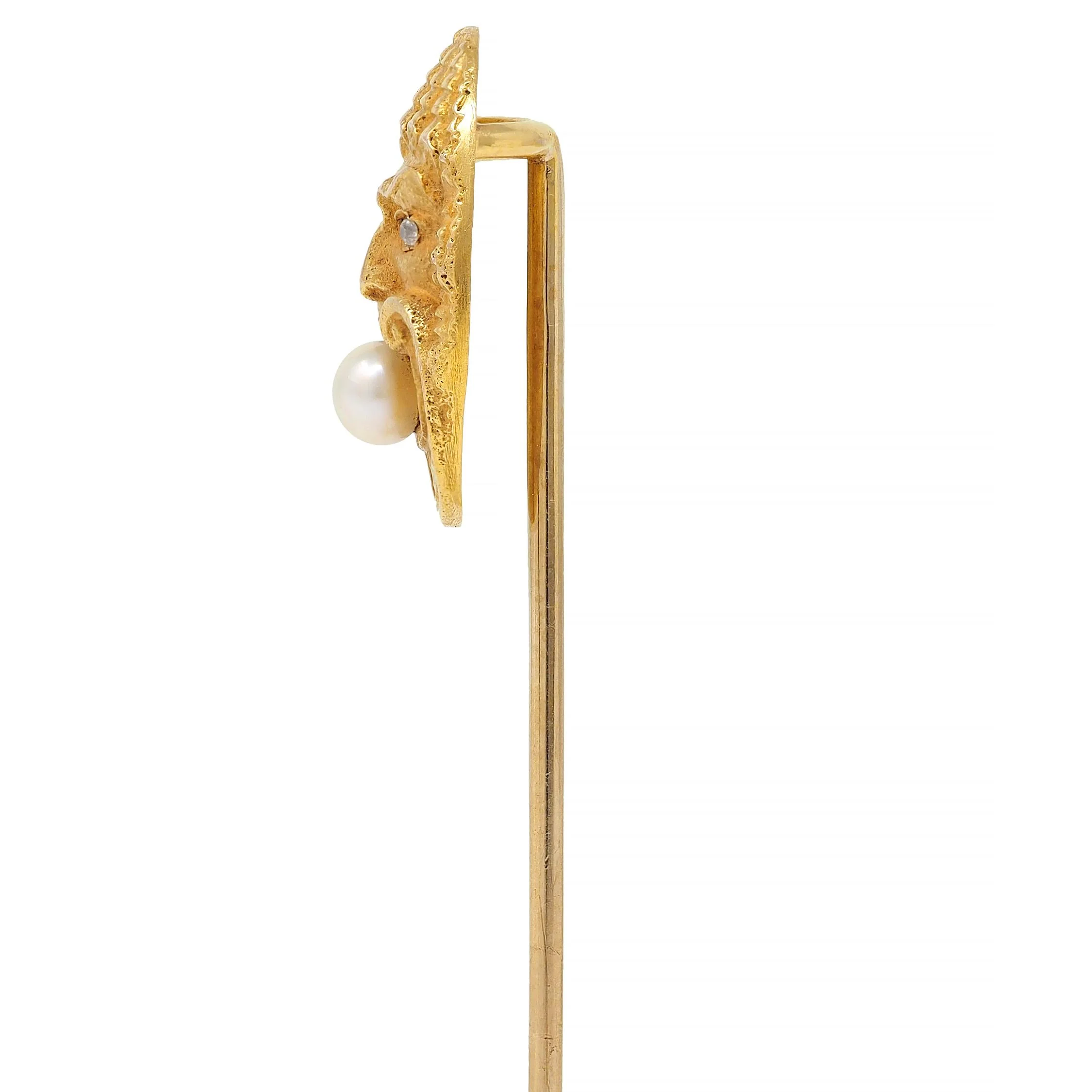 Victorian Diamond Pearl 14 Karat Yellow Gold Antique God Of Wind Stickpin - Image 5