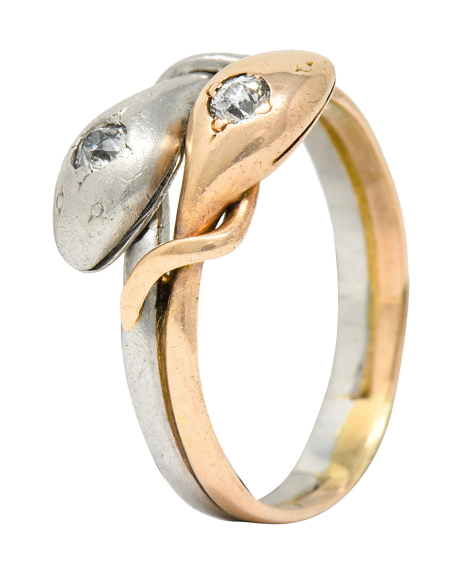 Victorian Diamond Platinum 14 Karat Rose Gold Snake Band Ring - Image 10