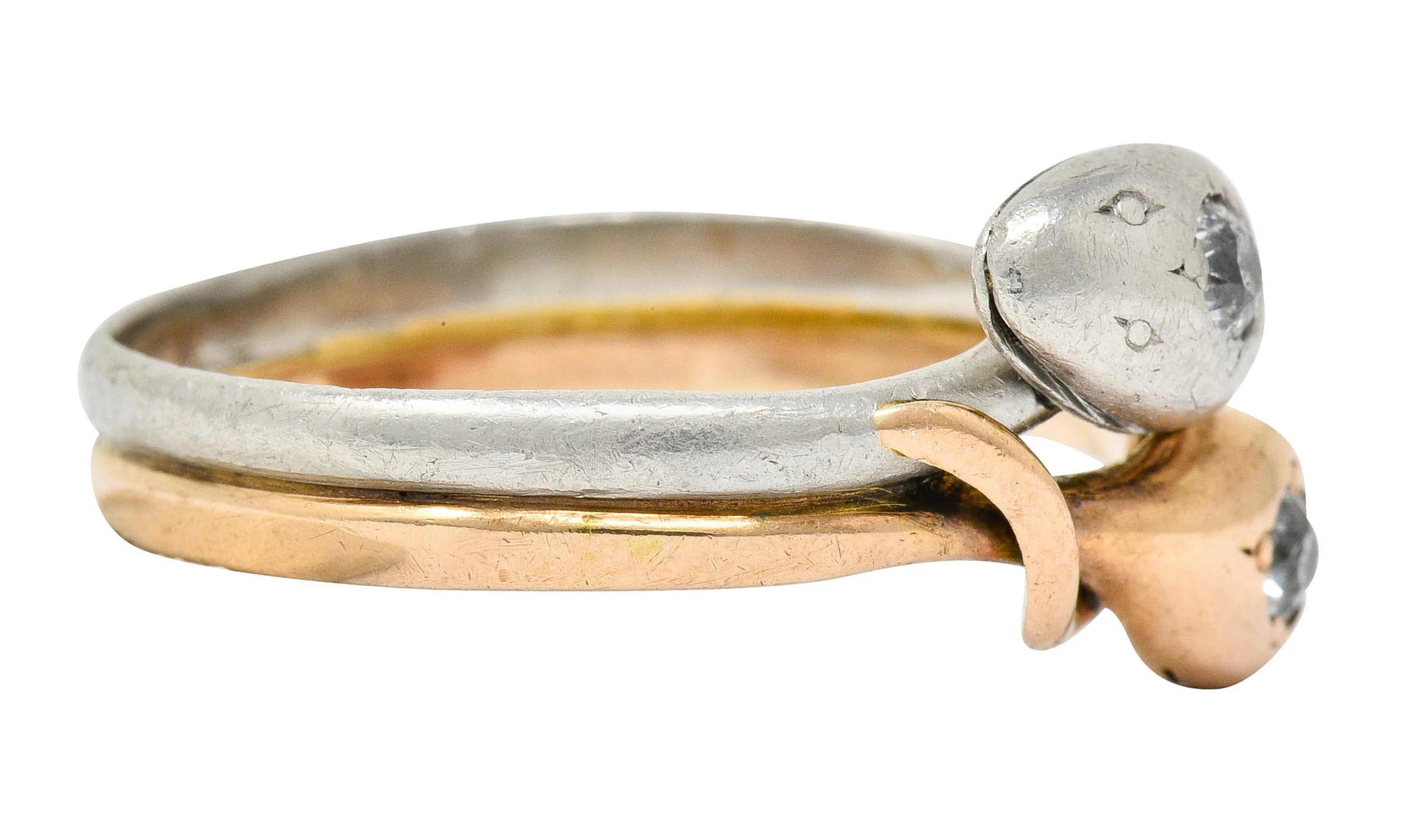 Victorian Diamond Platinum 14 Karat Rose Gold Snake Band Ring - Image 3