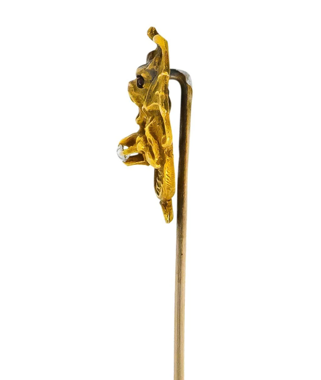 Victorian Diamond Ruby 14 Karat Gold Gargoyle Stickpin - Image 3