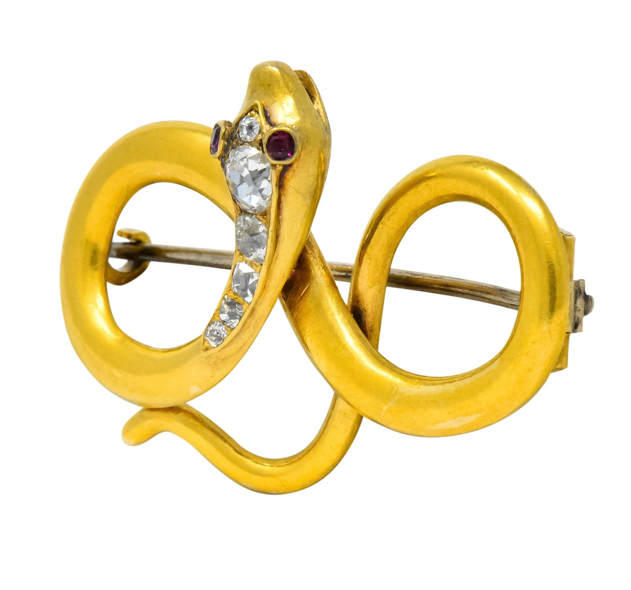 Victorian Diamond Ruby 18 Karat Gold Infinity Snake Brooch Circa 1900 - Image 2