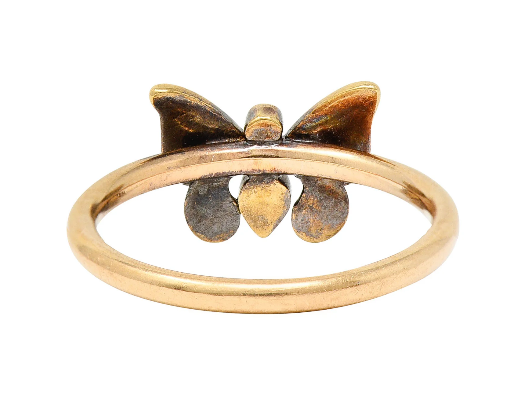 Victorian Diamond Sapphire Turquoise 14 & 18 Karat Rose Gold Butterfly Ring - Image 4