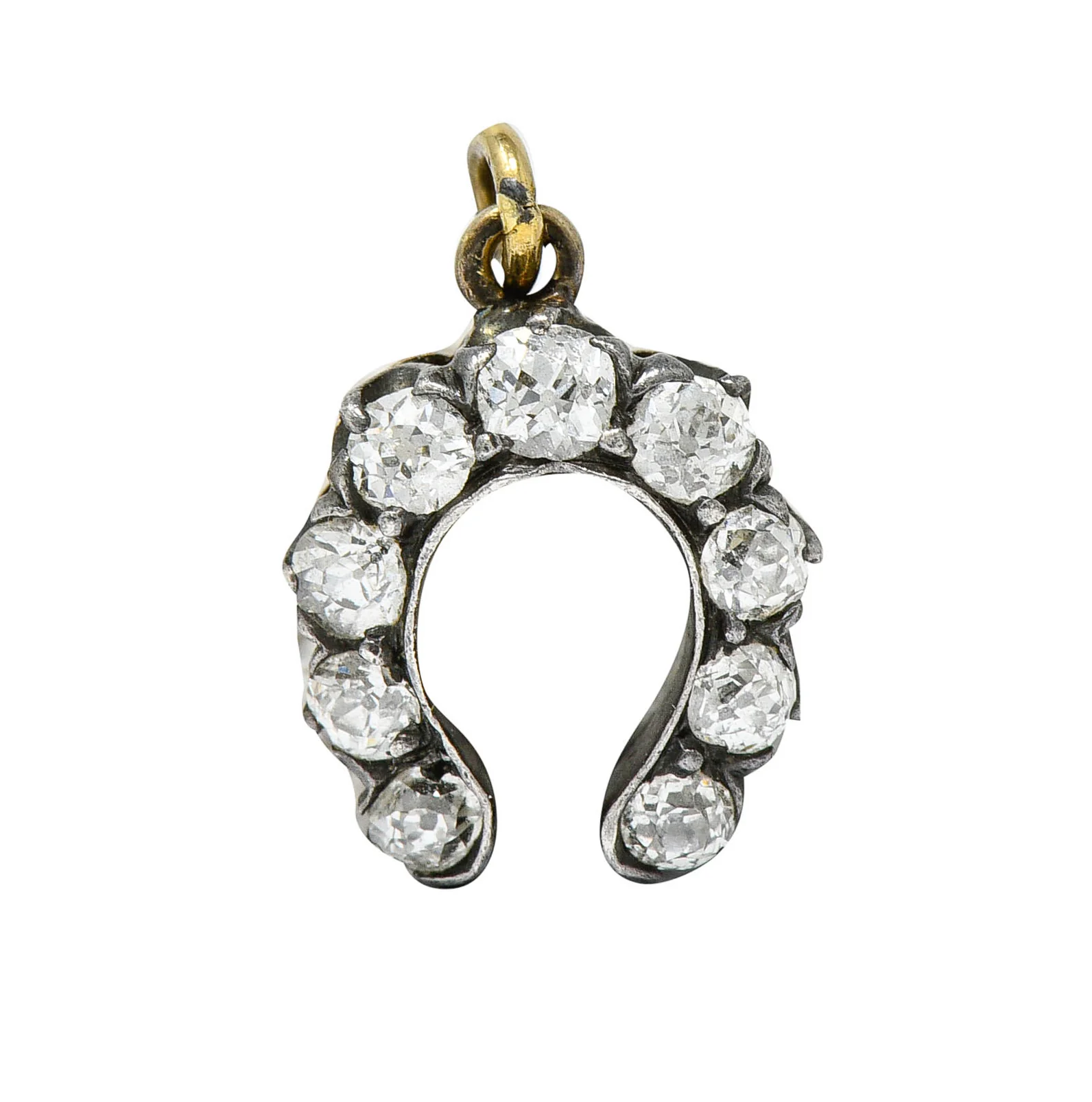 Victorian Diamond Silver-Topped 18 Karat Gold Horseshoe Charm
