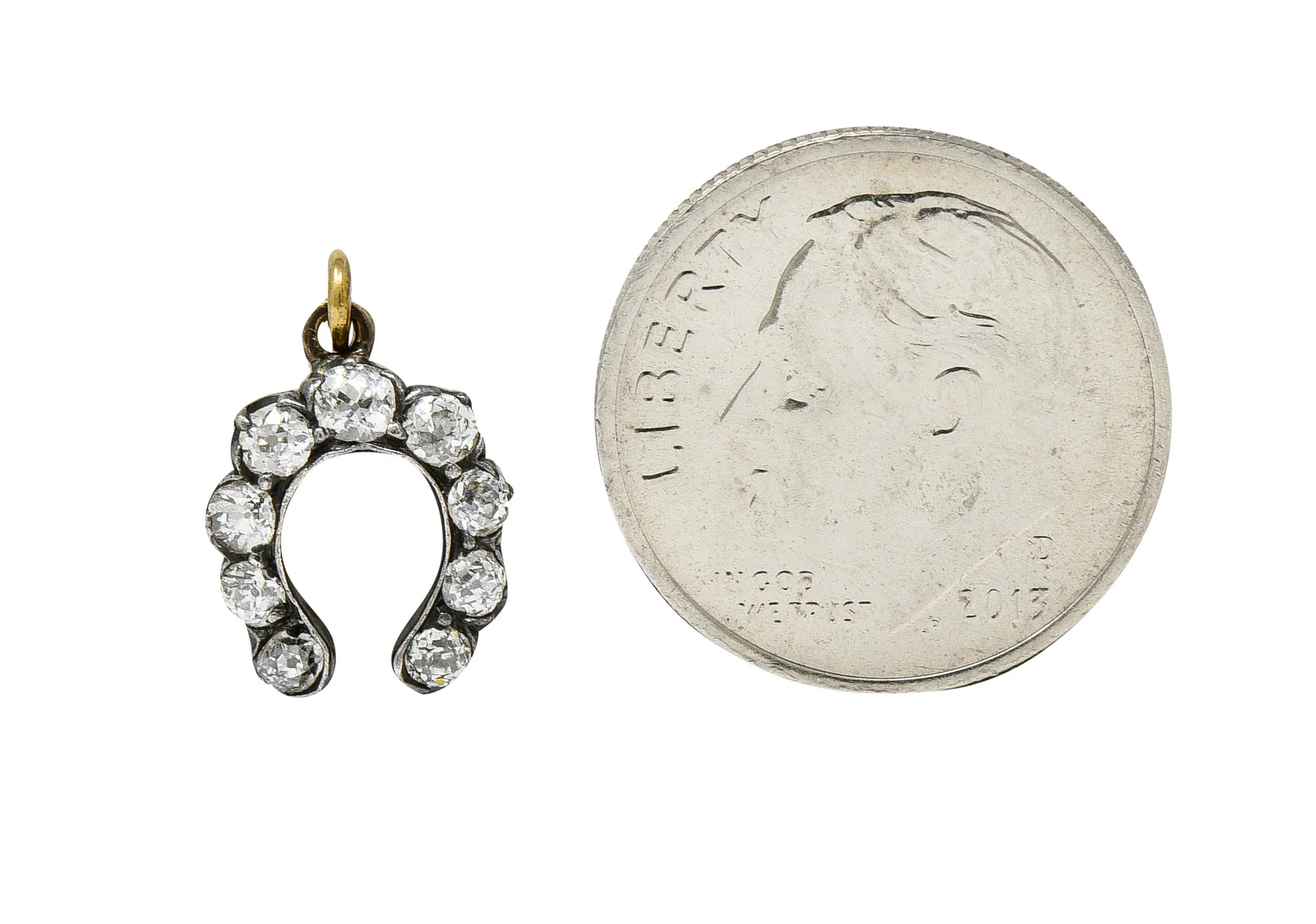 Victorian Diamond Silver-Topped 18 Karat Gold Horseshoe Charm - Image 8