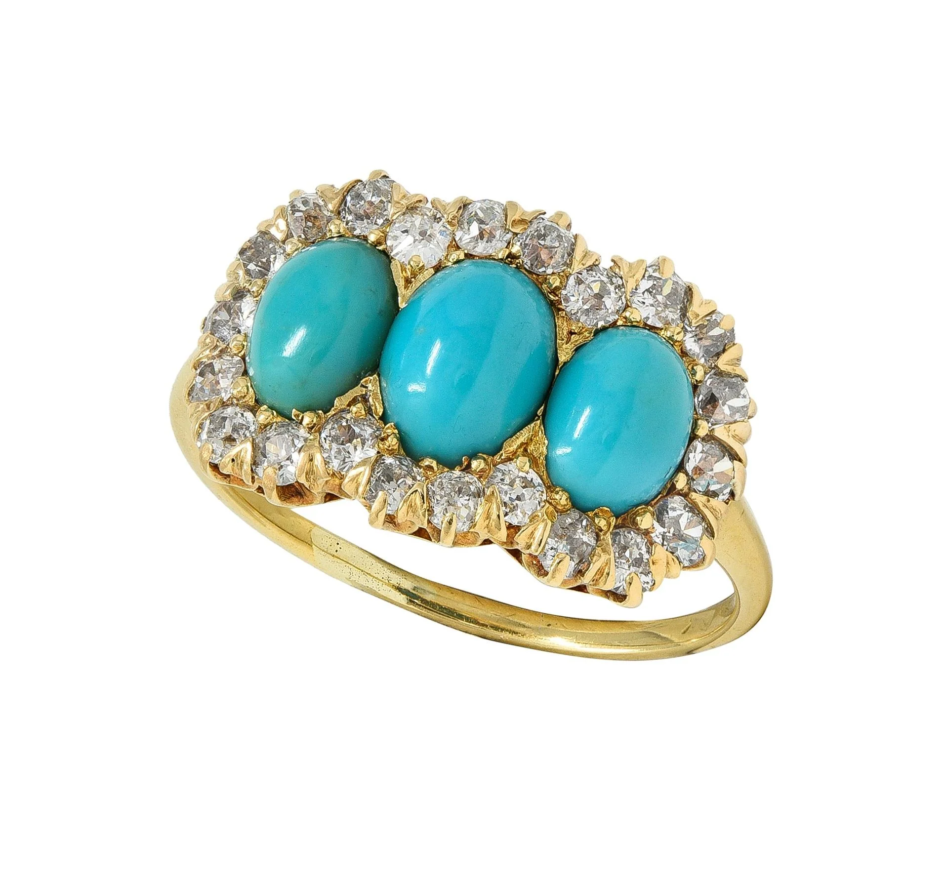 Victorian Diamond Turquoise 18 Karat Yellow Gold Antique Cluster Halo Ring - Image 6