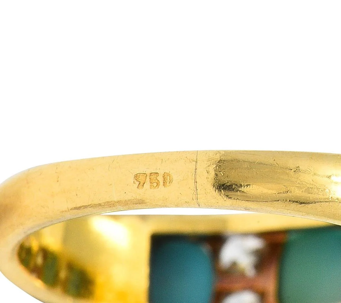 Victorian Diamond Turquoise 18 Karat Yellow Gold Scrolling Antique Band Ring - Image 9