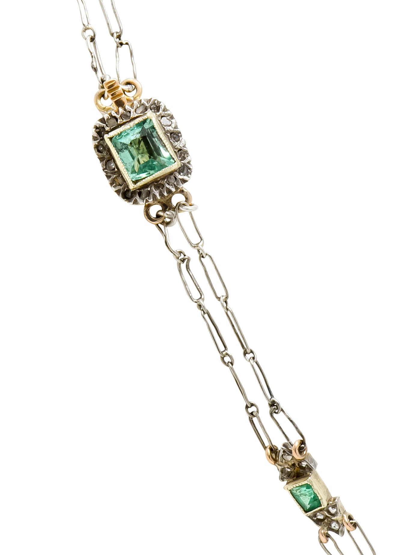 Victorian Emerald Rose Cut Diamond Silver-Topped 14 Karat Gold Collar Necklace - Image 8