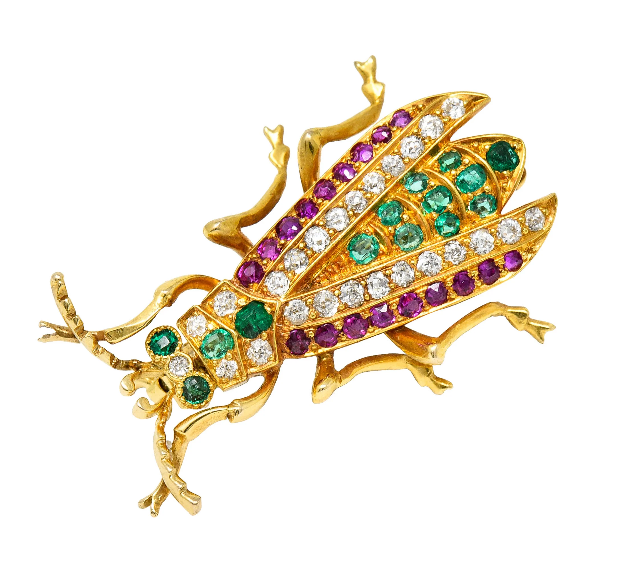 Victorian Emerald Ruby Diamond 18 Karat Gold Beetle Pendant Brooch - Image 11