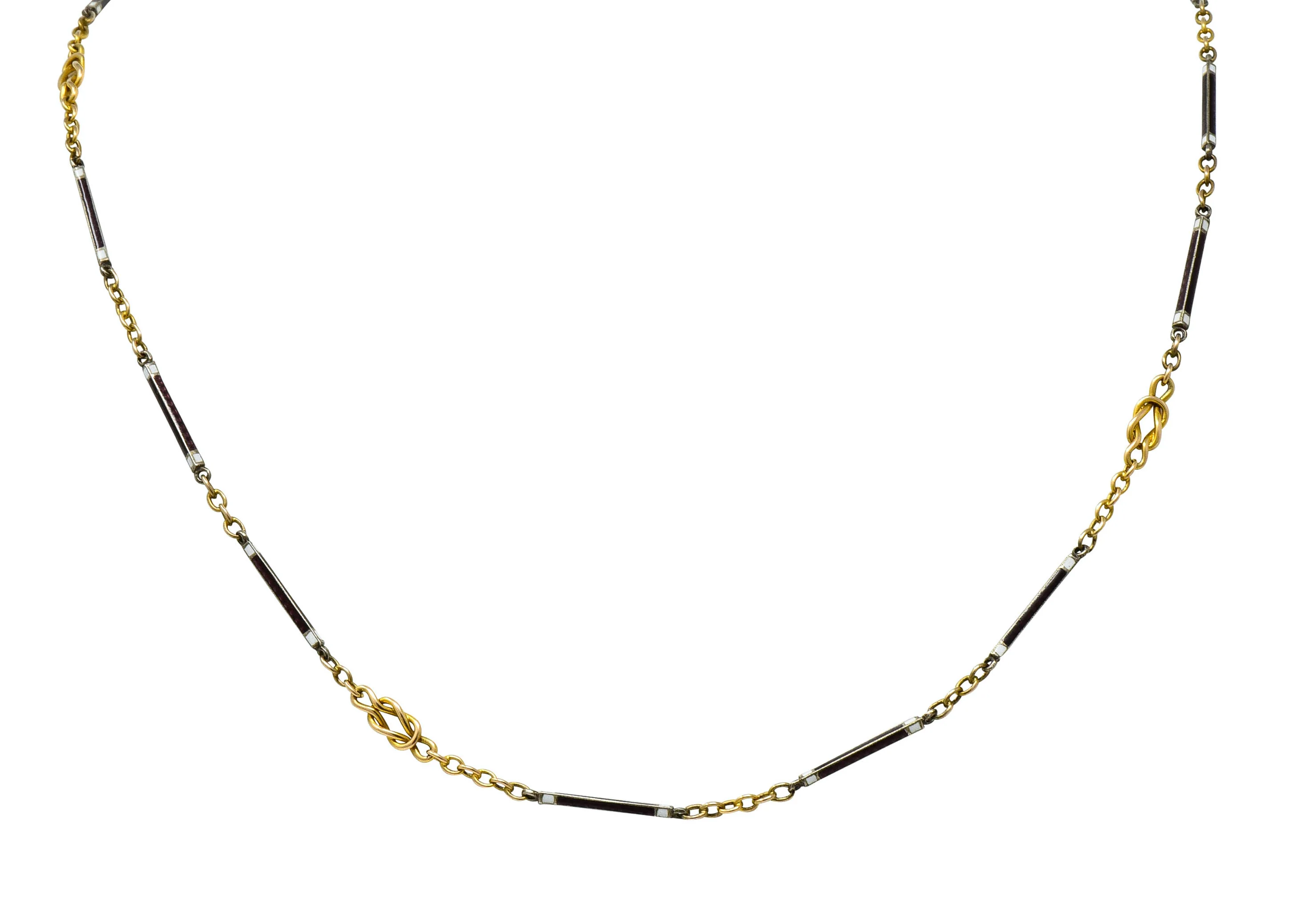 Victorian Enamel 14 Karat Gold 33 Inch Sailor's Knot Station Necklace - Image 10