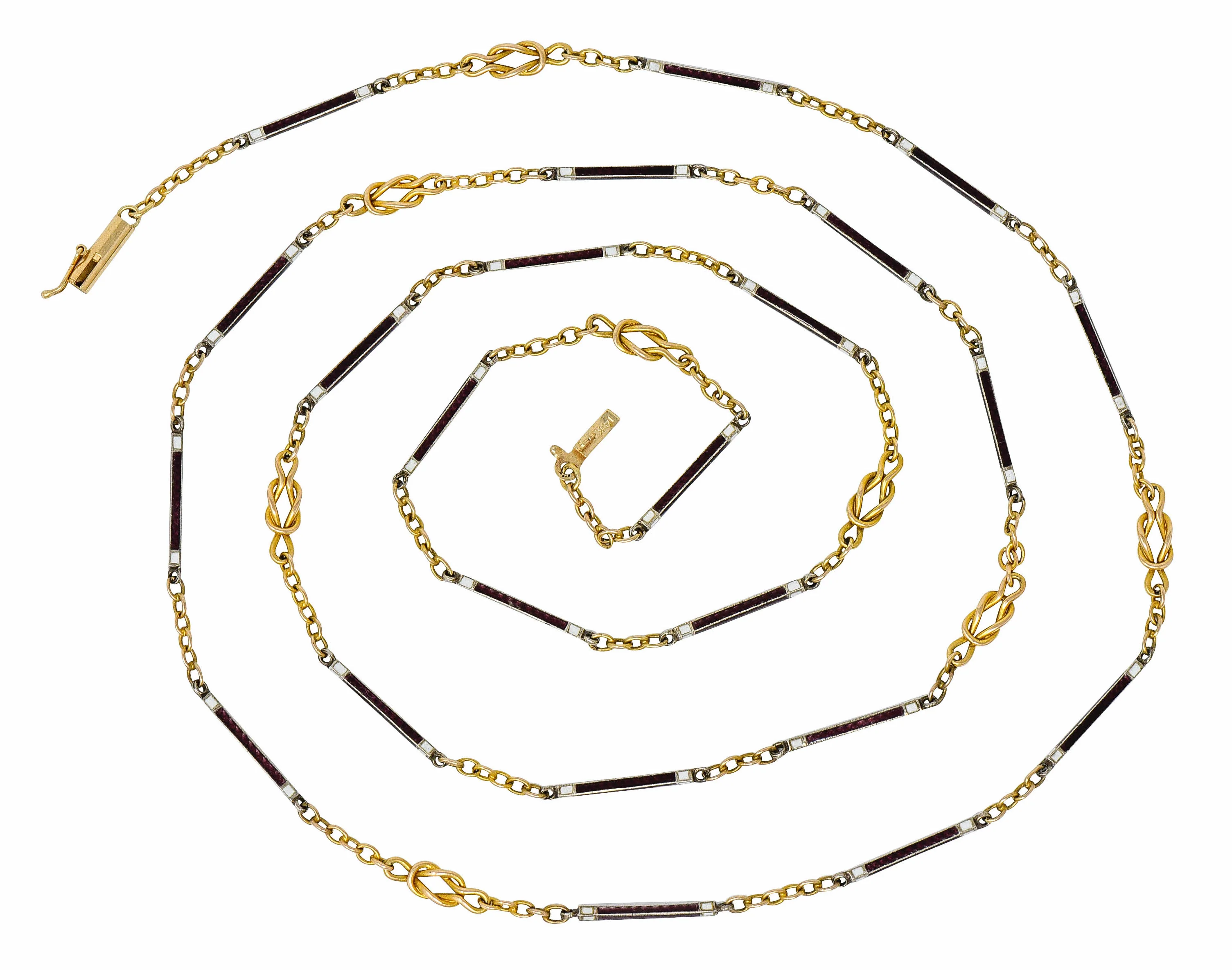 Victorian Enamel 14 Karat Gold 33 Inch Sailor's Knot Station Necklace - Image 2
