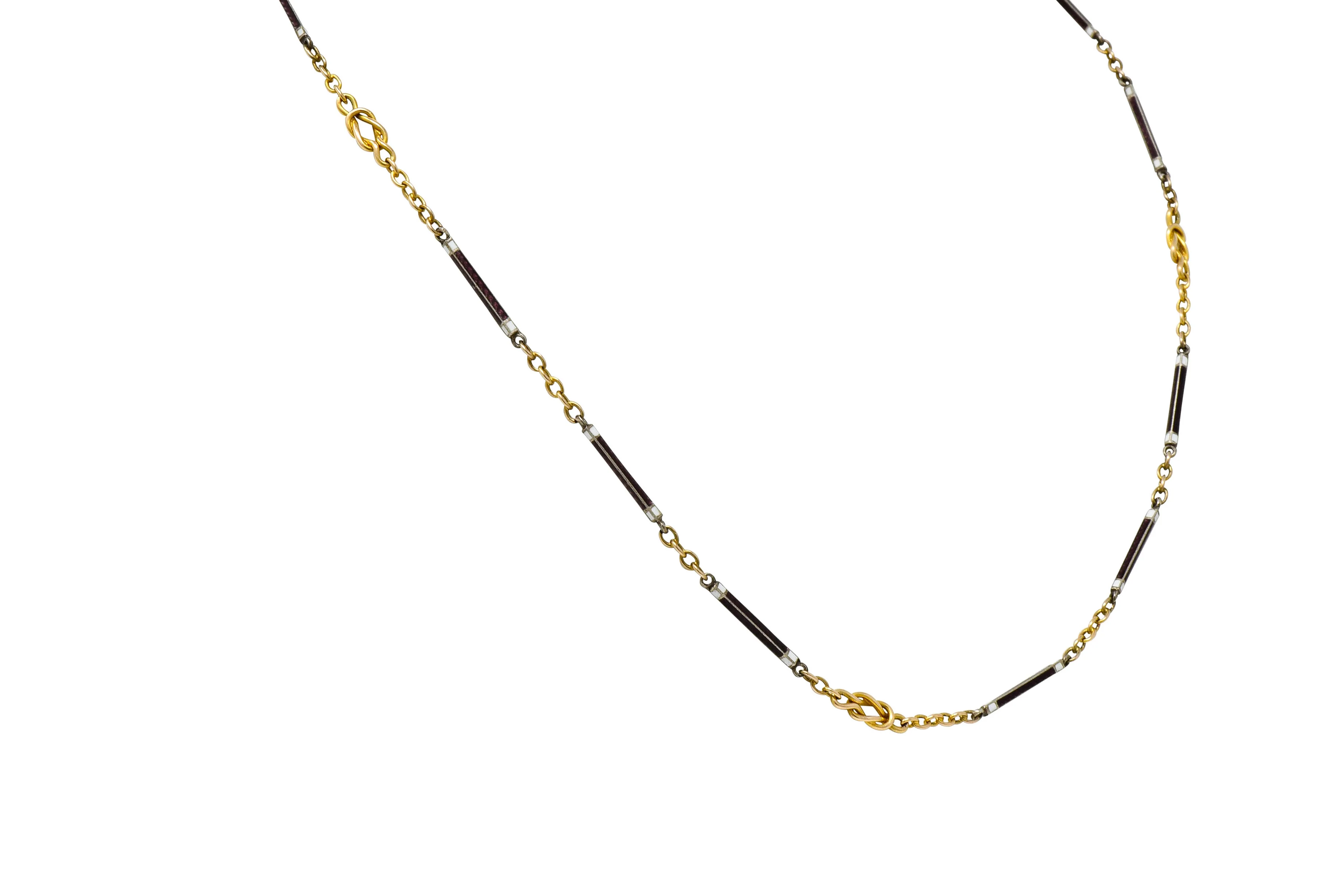 Victorian Enamel 14 Karat Gold 33 Inch Sailor's Knot Station Necklace - Image 4
