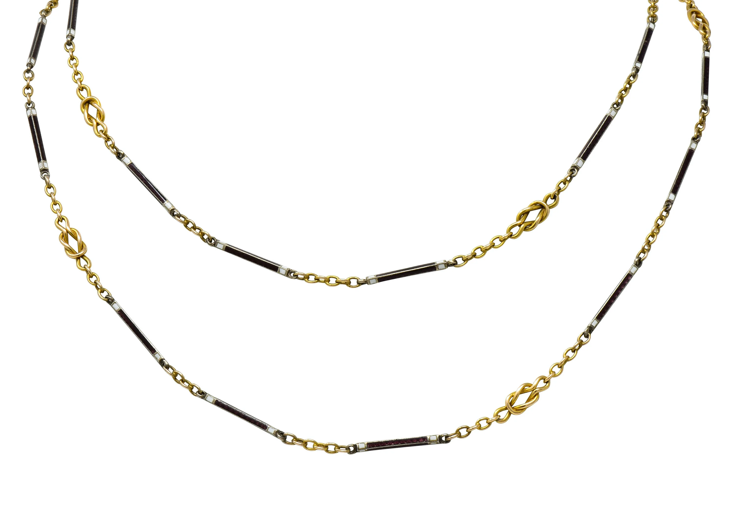 Victorian Enamel 14 Karat Gold 33 Inch Sailor's Knot Station Necklace - Image 5