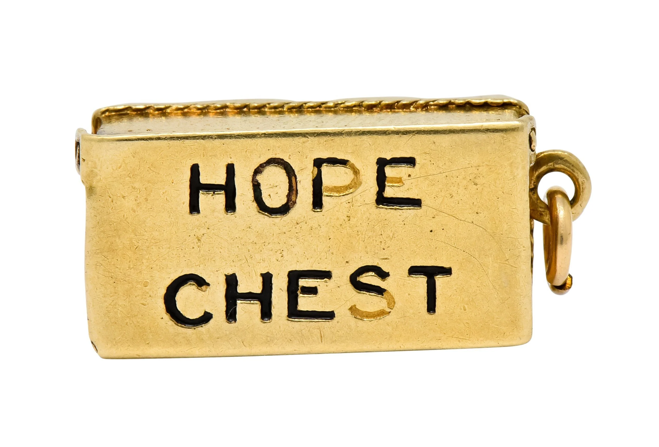 Victorian Enamel 14 Karat Gold Cheeky Figure In Hope Chest Charm - Image 8